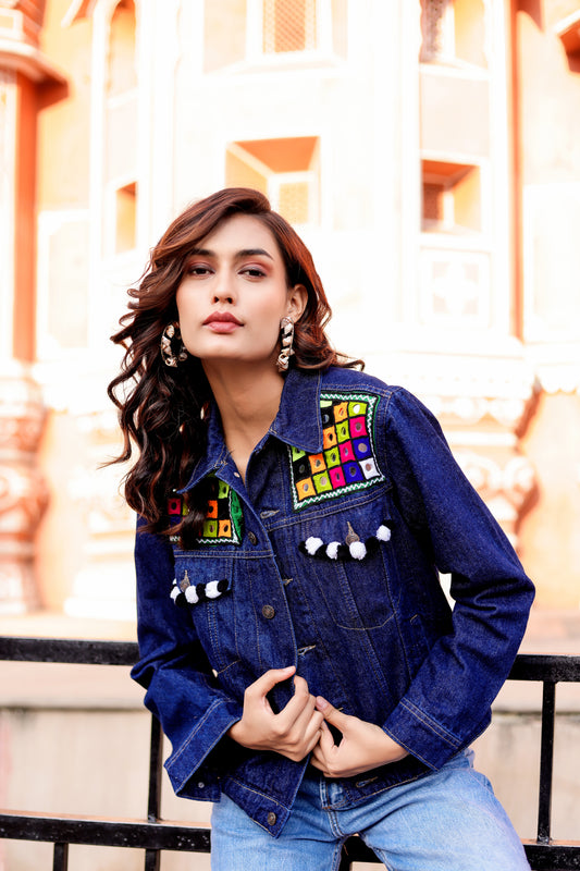 0167-J-HOB BohoPatch Embroidered Denim Jacket – Artisan Edition- Made in India