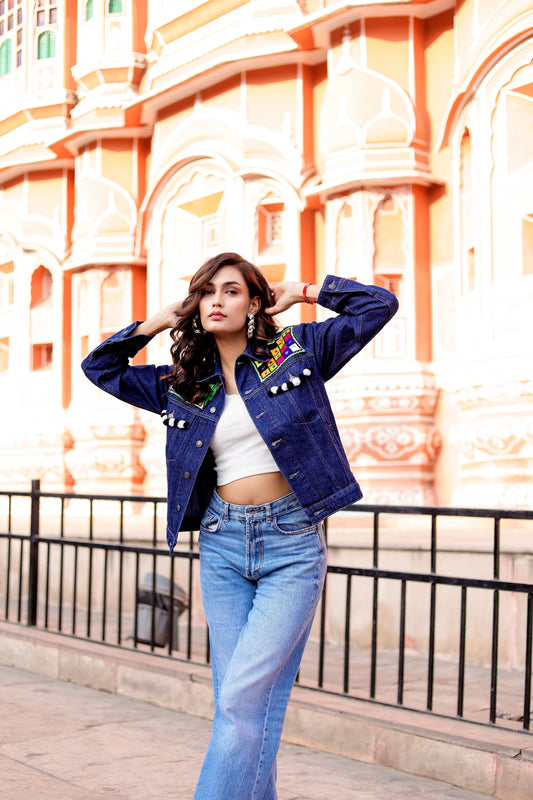Bohemian Charm Denim Jacket with Handcrafted Embroidery