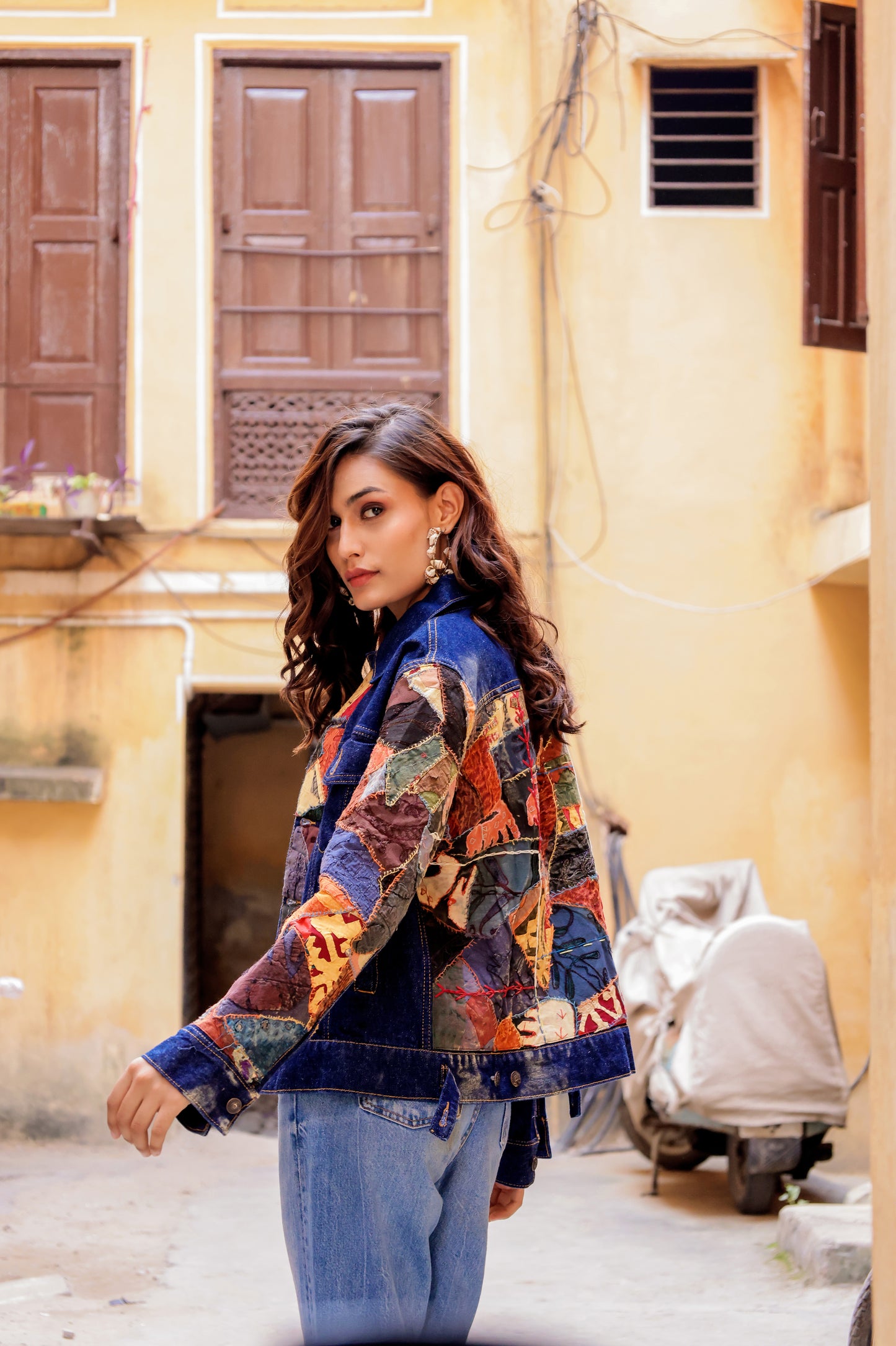 0168-J-HOB BohoPatch Indigo Denim Jacket – Handcrafted Fusion Style- Made in India