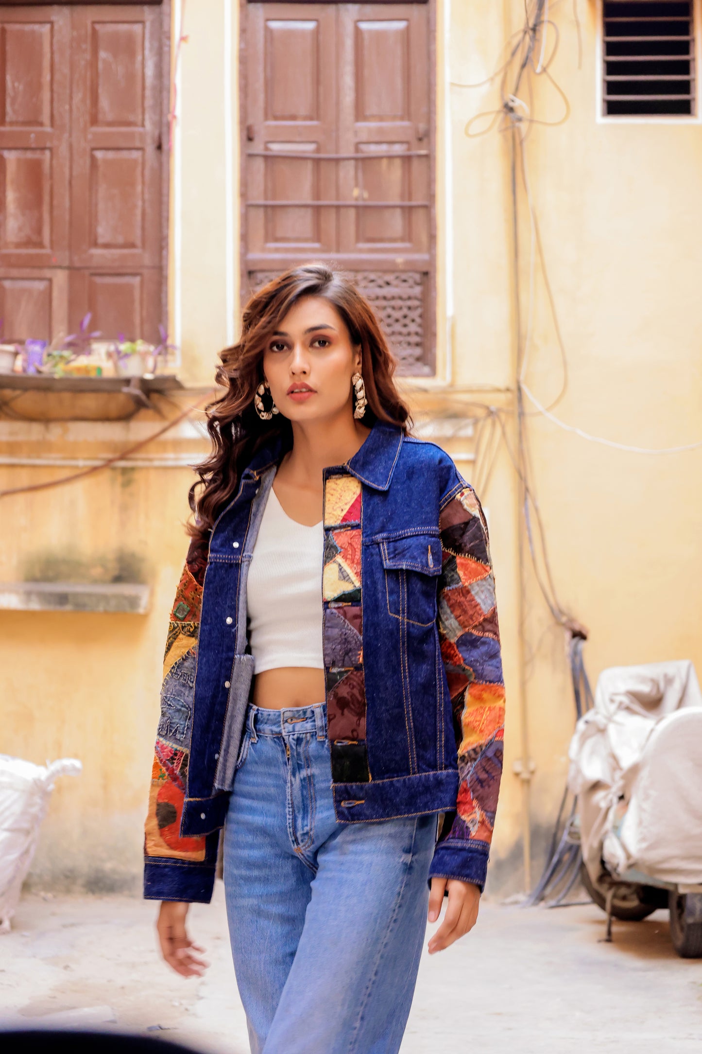 0168-J-HOB BohoPatch Indigo Denim Jacket – Handcrafted Fusion Style- Made in India