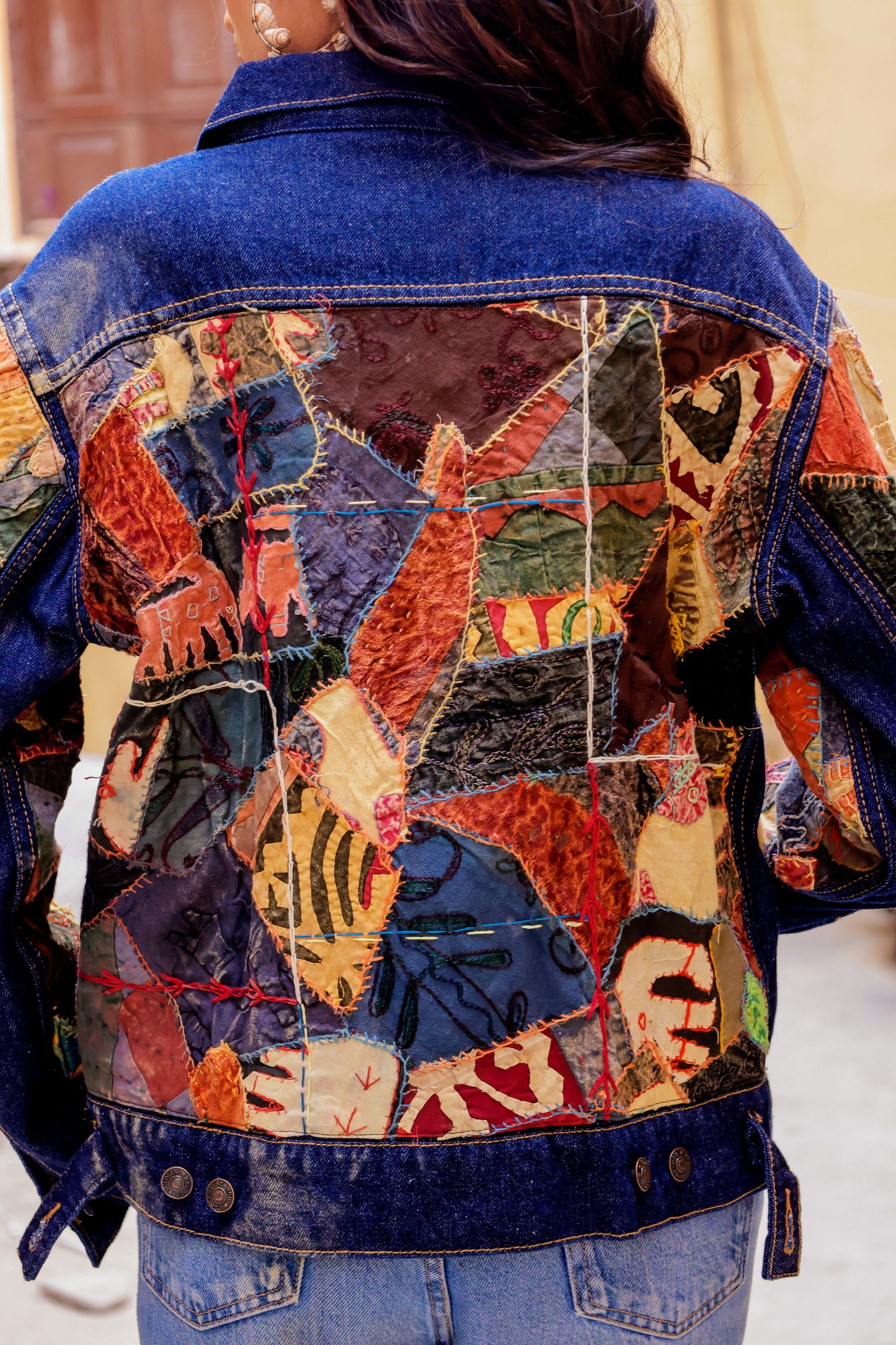 0168-J-HOB BohoPatch Indigo Denim Jacket – Handcrafted Fusion Style- Made in India
