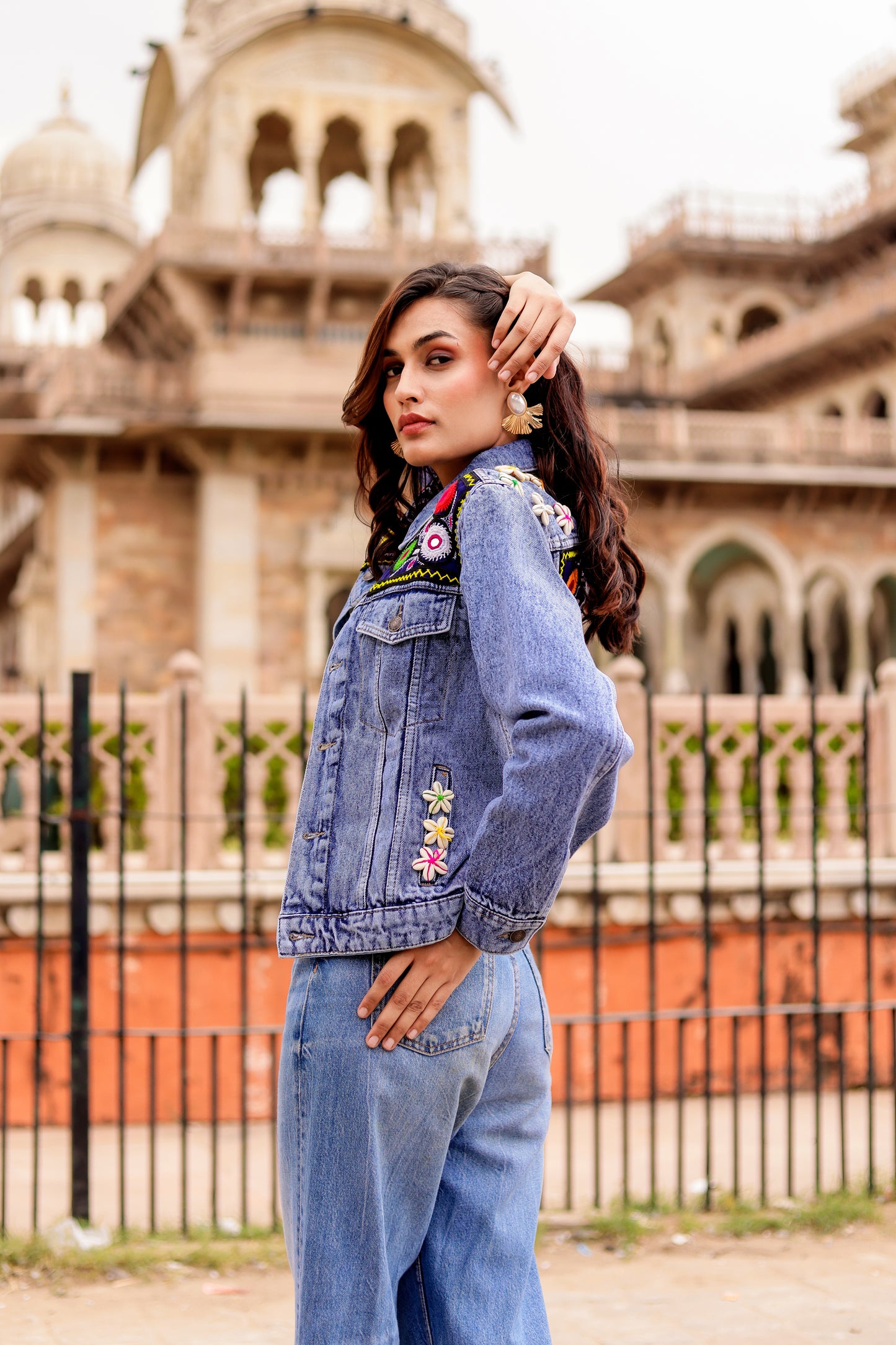 0163-J-HOB-Boho Chic Embroidered Denim Jacket - Made in India