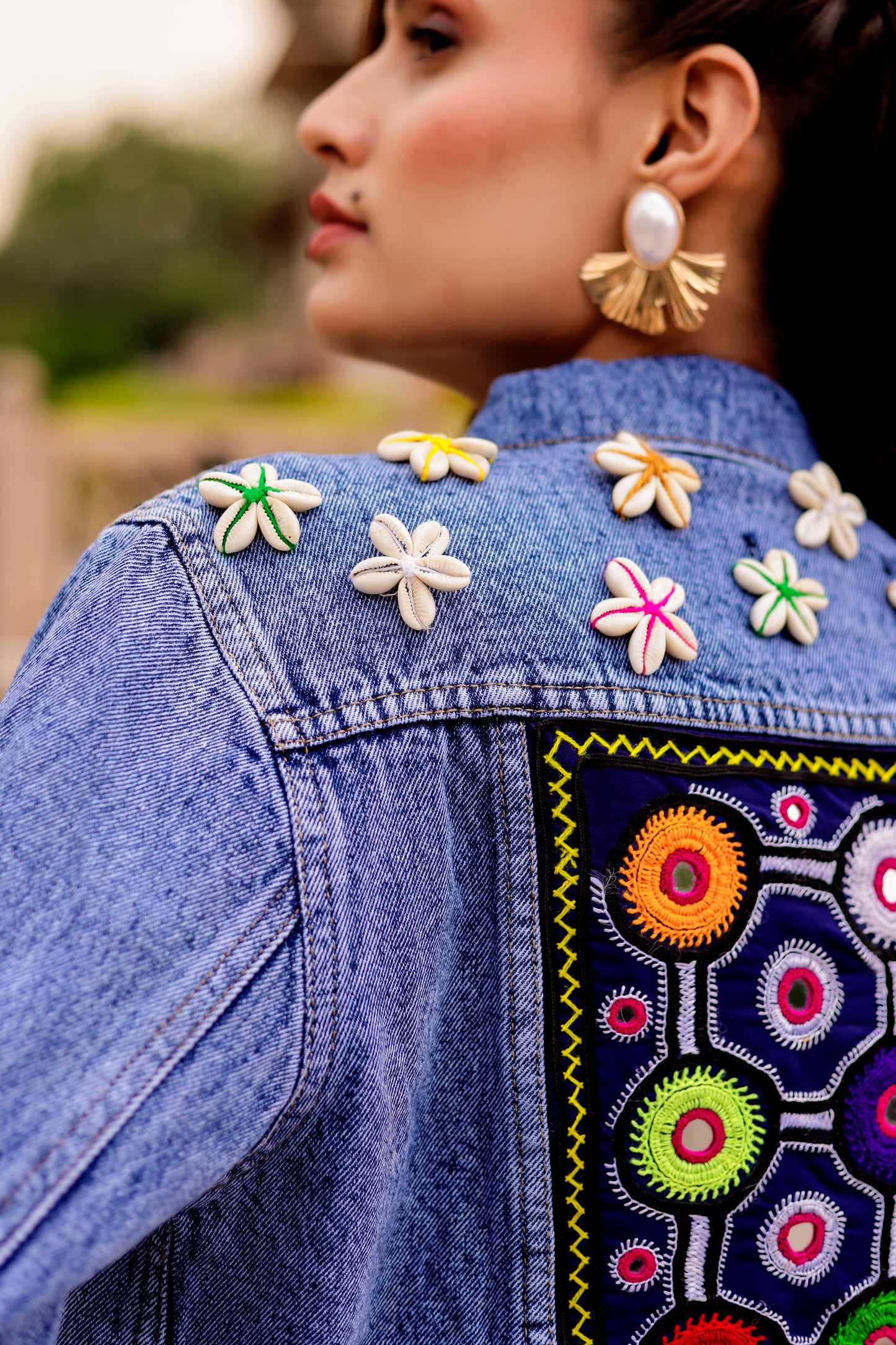0163-J-HOB-Boho Chic Embroidered Denim Jacket - Made in India