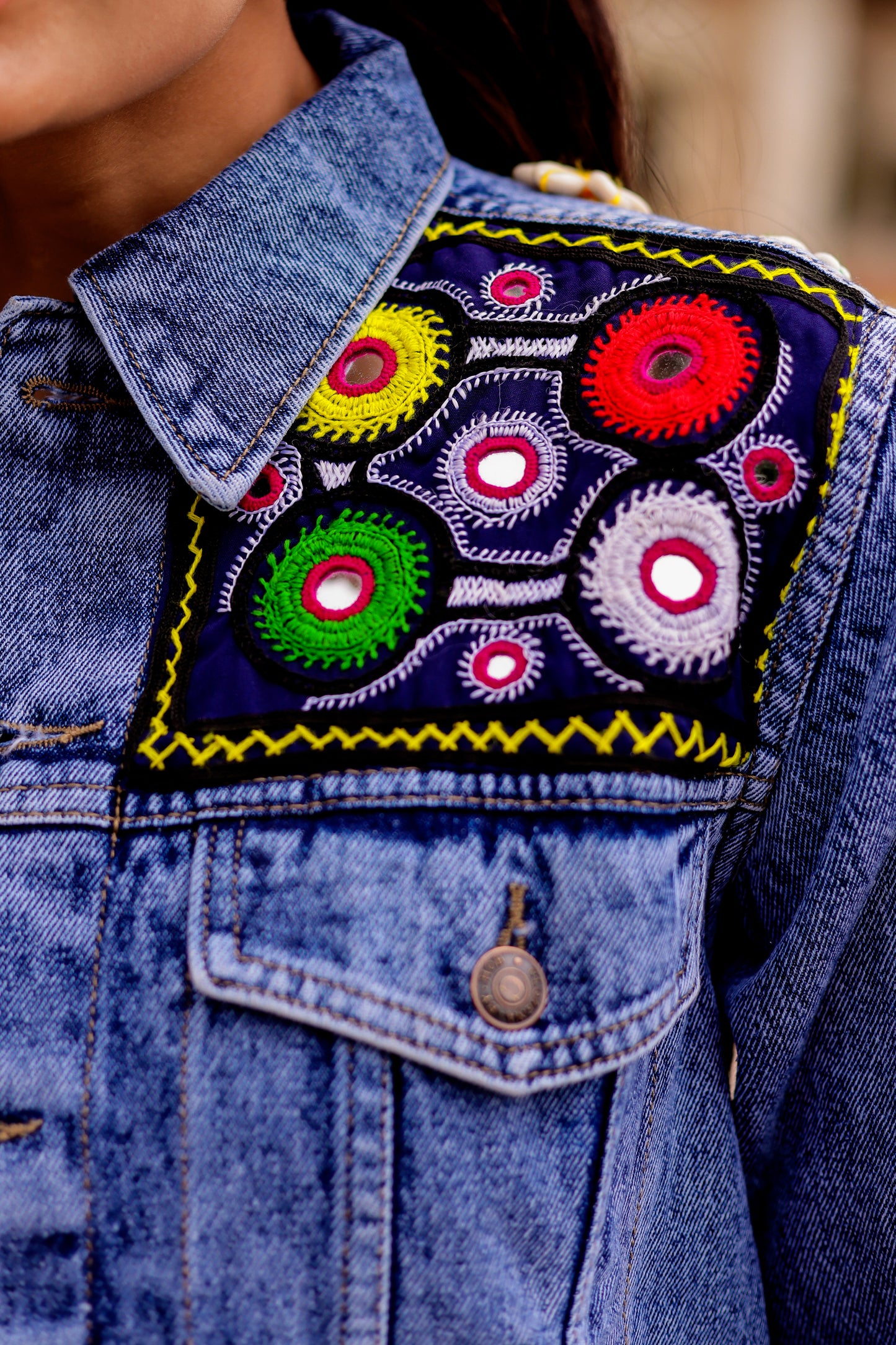 0163-J-HOB-Boho Chic Embroidered Denim Jacket - Made in India