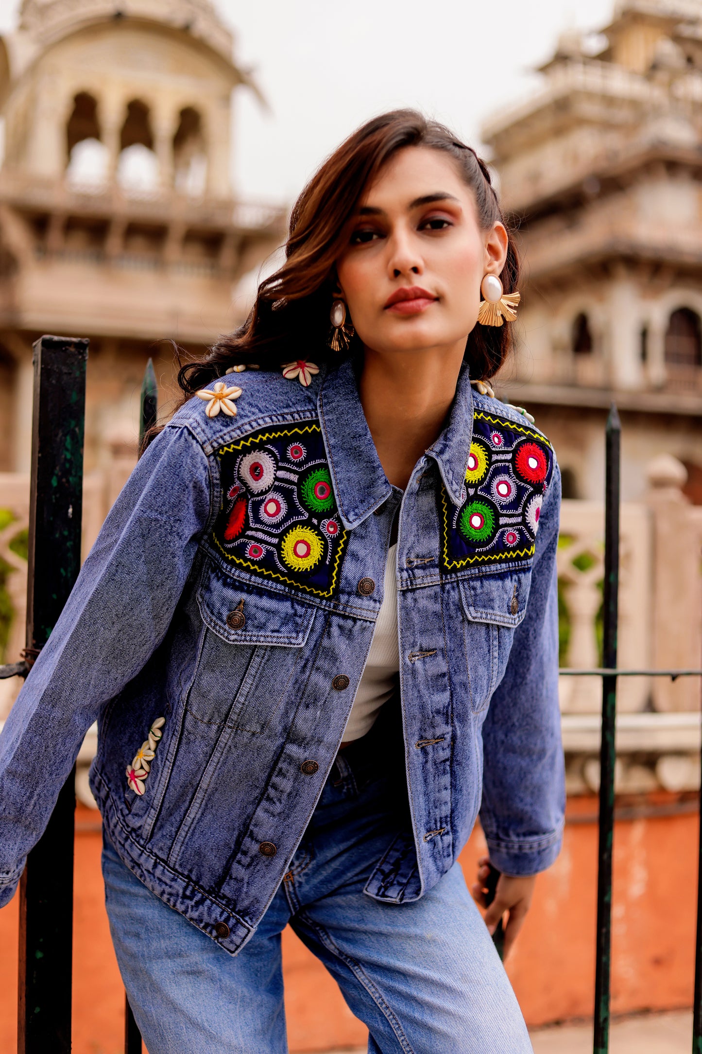 0163-J-HOB-Boho Chic Embroidered Denim Jacket - Made in India