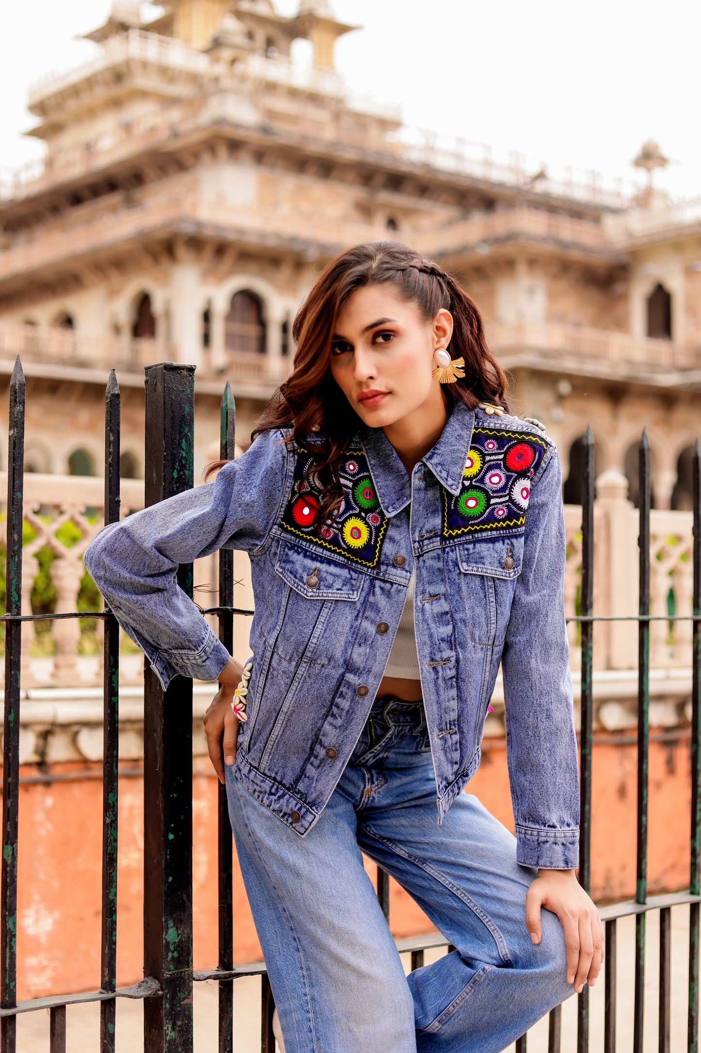 0163-J-HOB-Boho Chic Embroidered Denim Jacket - Made in India