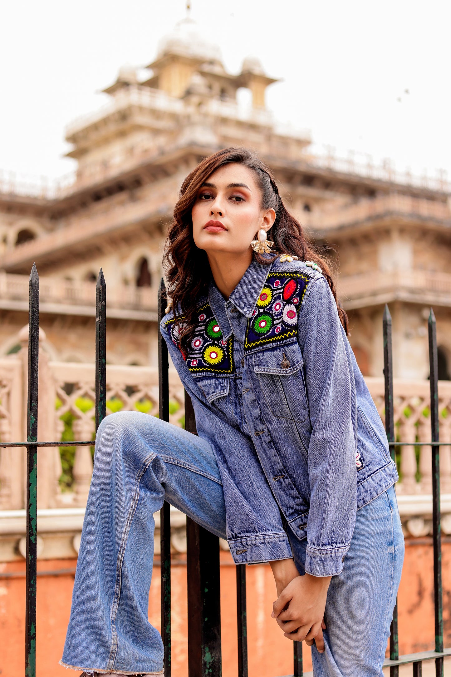 0163-J-HOB-Boho Chic Embroidered Denim Jacket - Made in India