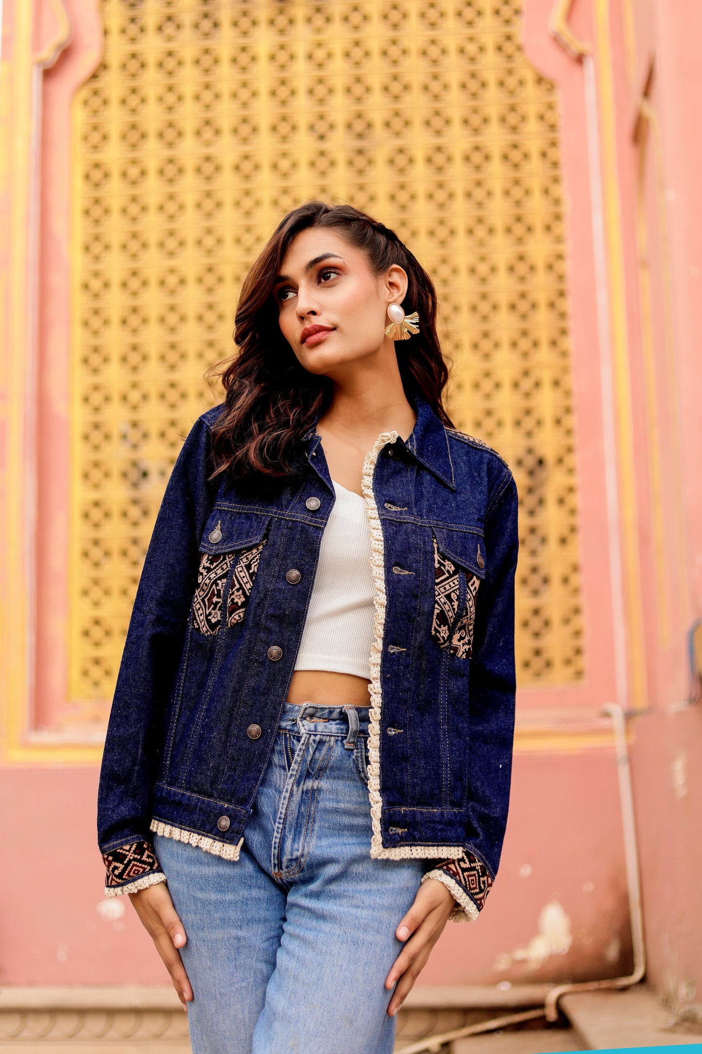 Boho Spirit Jacket: Fusion of Denim and Indian Art