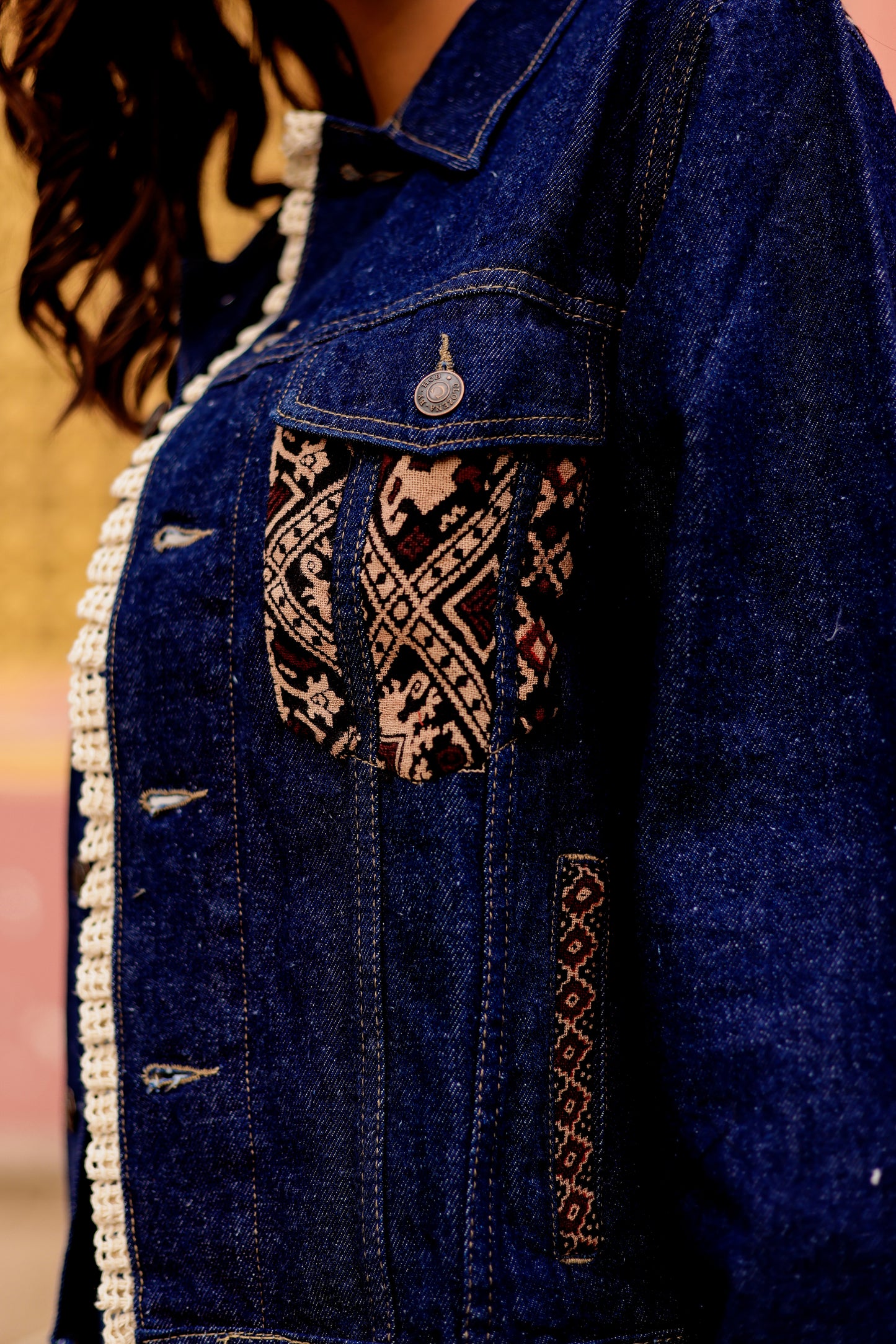 0164-J-HOB-Artisan Embroidered Indigo Denim Jacket - Made in India