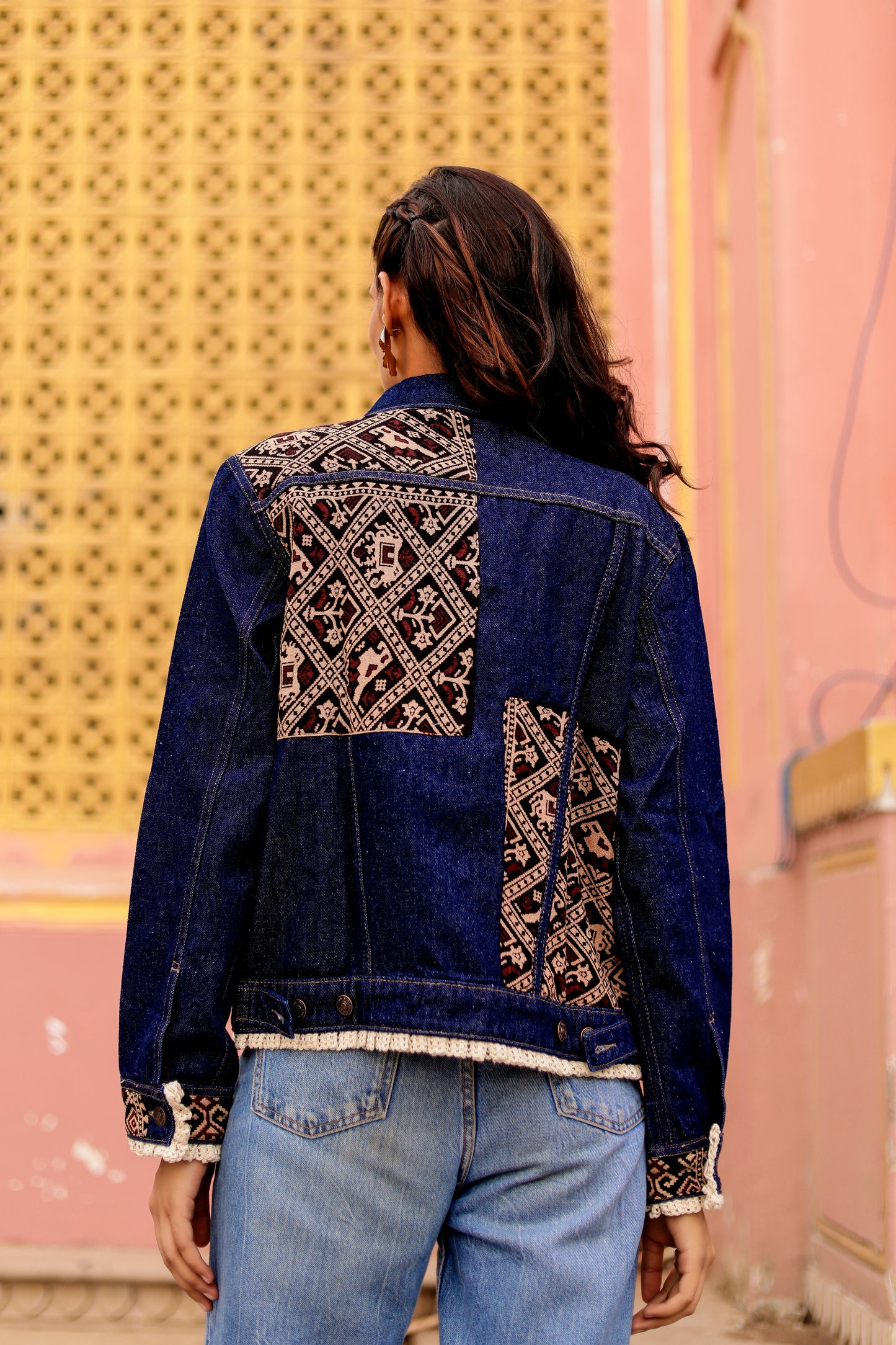 0164-J-HOB-Artisan Embroidered Indigo Denim Jacket - Made in India