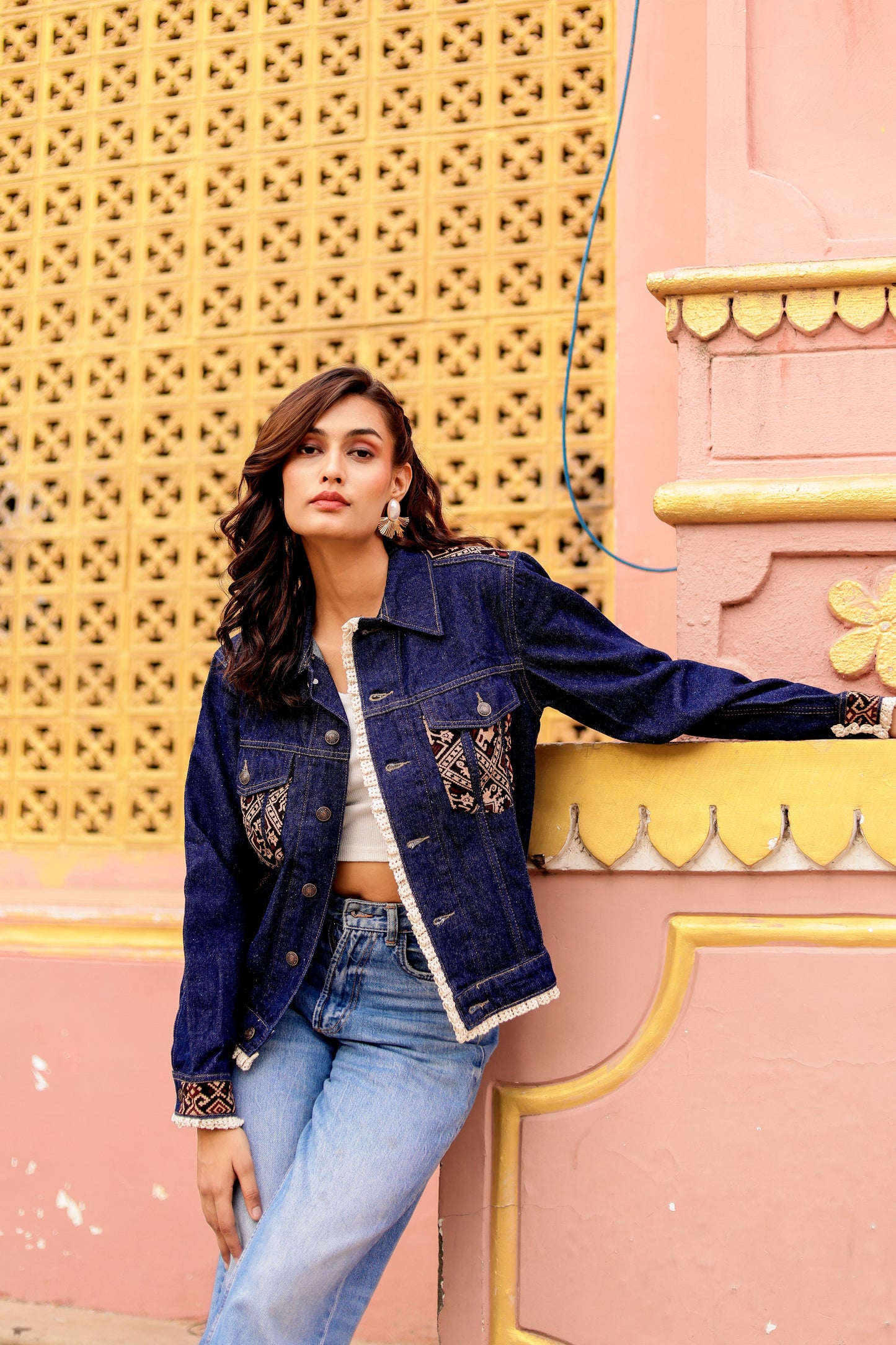 Boho Spirit Jacket: Fusion of Denim and Indian Art