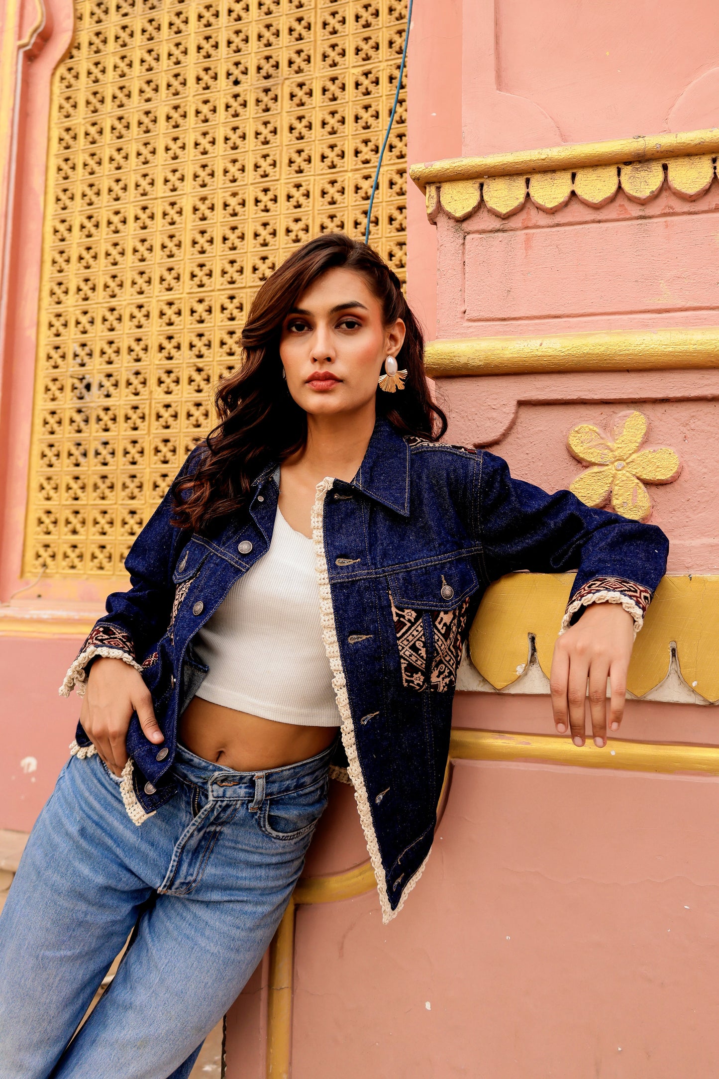 Boho Spirit Jacket: Fusion of Denim and Indian Art
