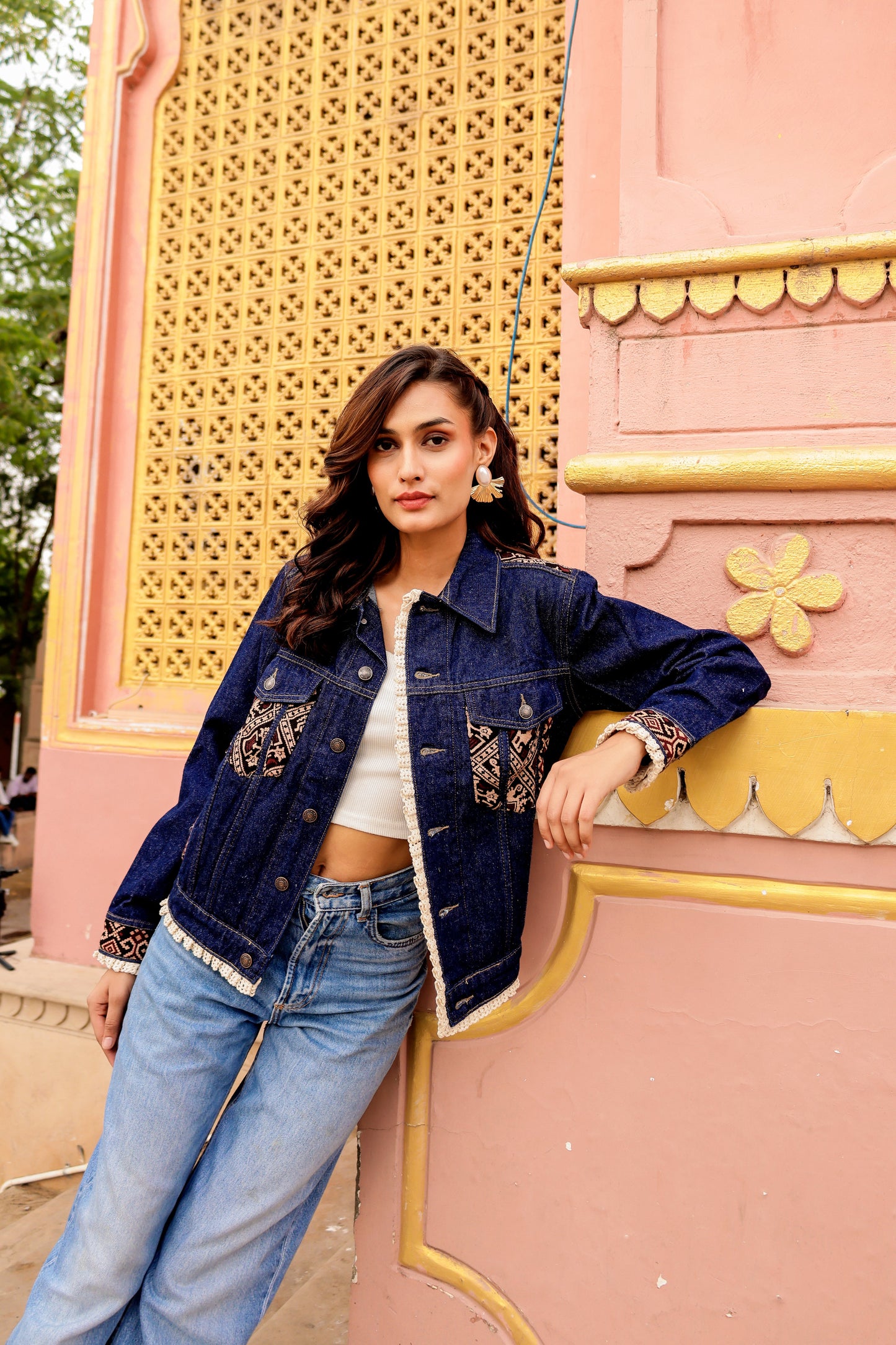 Boho Spirit Jacket: Fusion of Denim and Indian Art