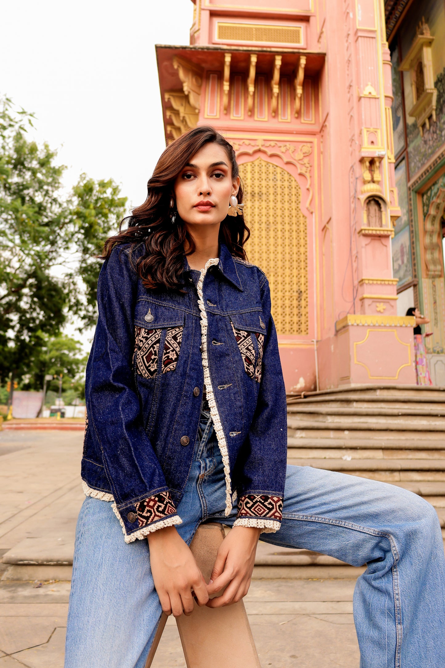 0164-J-HOB-Artisan Embroidered Indigo Denim Jacket - Made in India