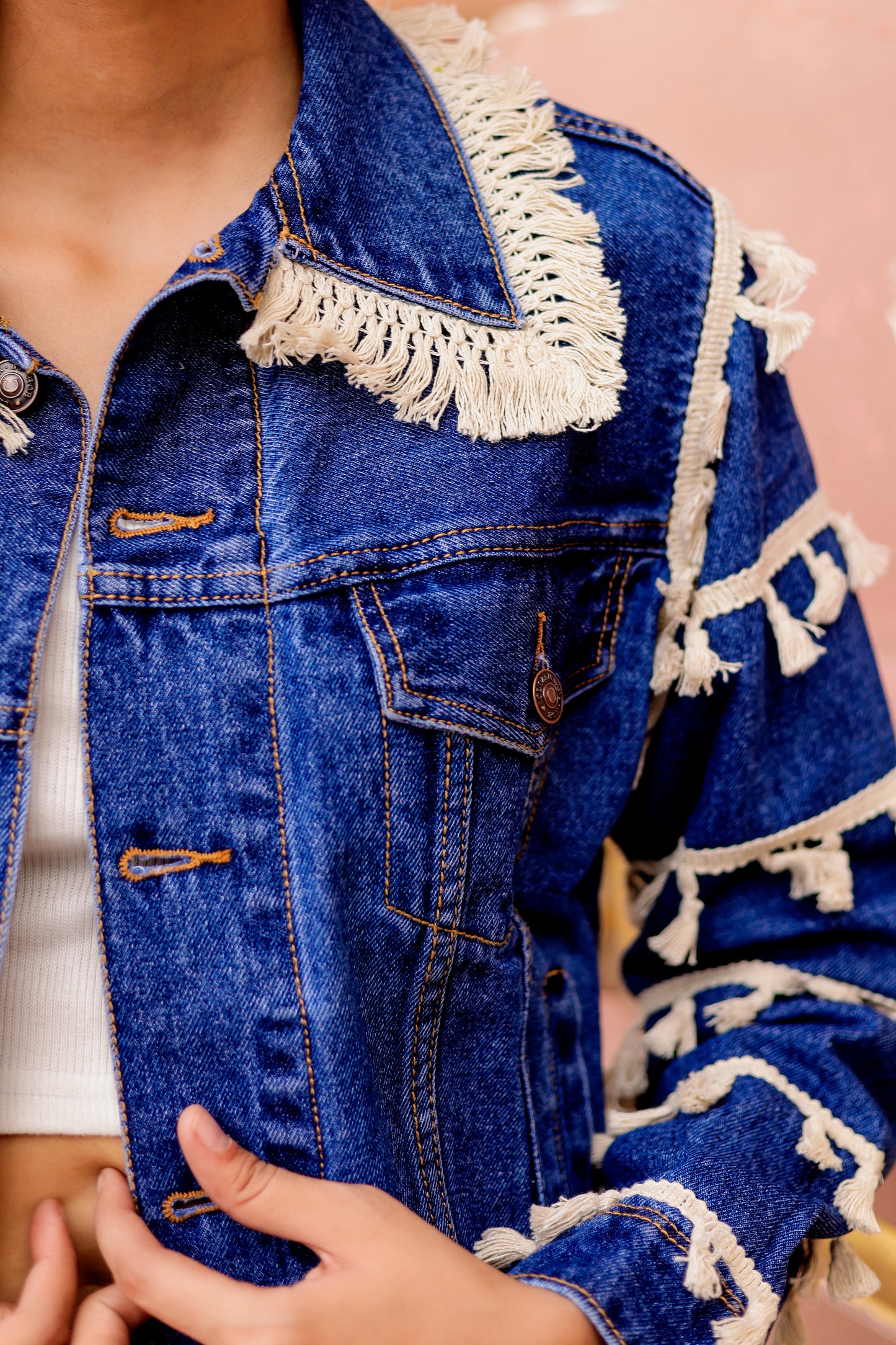 0174-J-HOB Boho-Chic Indian Denim Tassel Jacket - Made in India