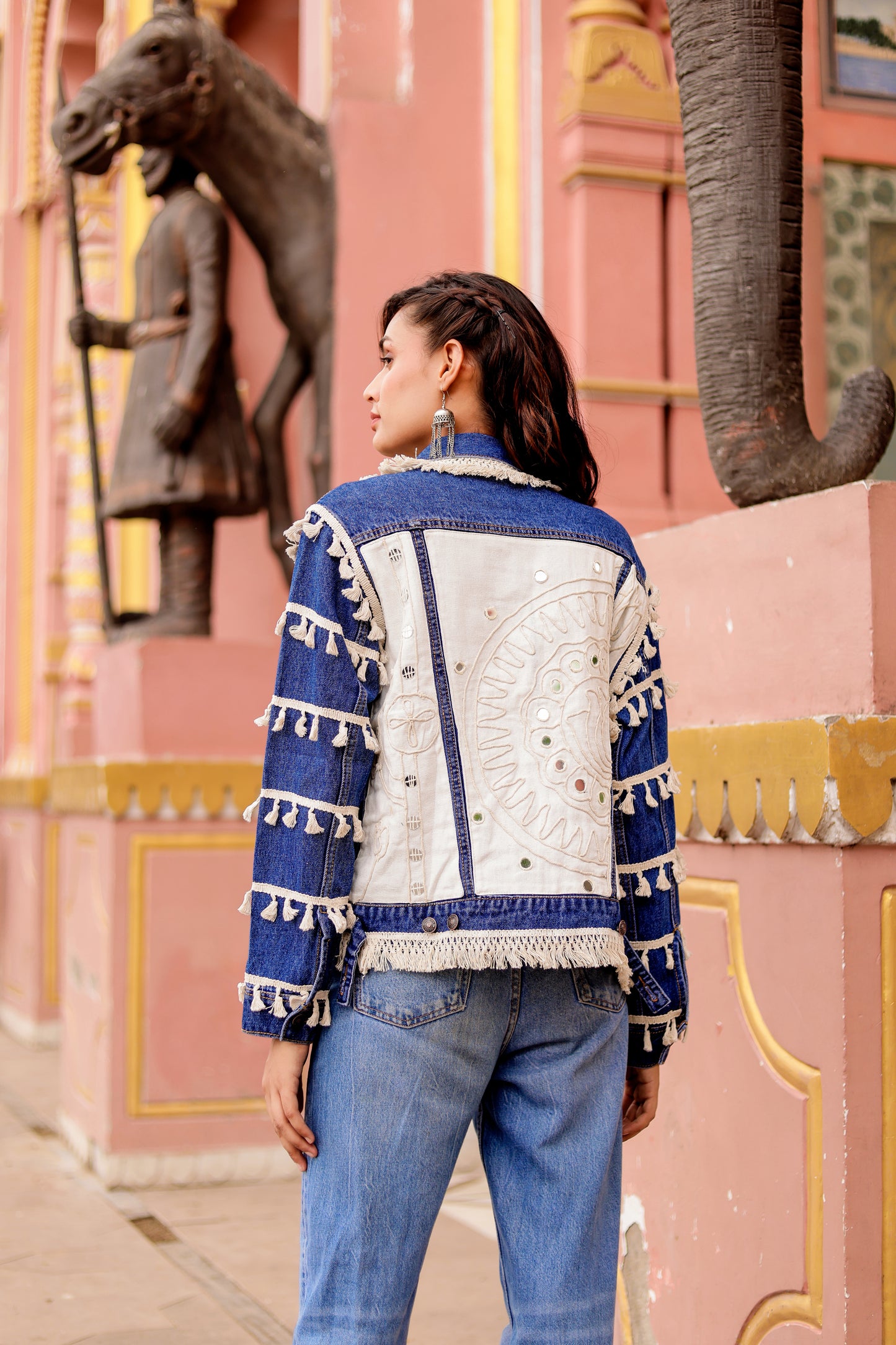 0174-J-HOB Boho-Chic Indian Denim Tassel Jacket - Made in India