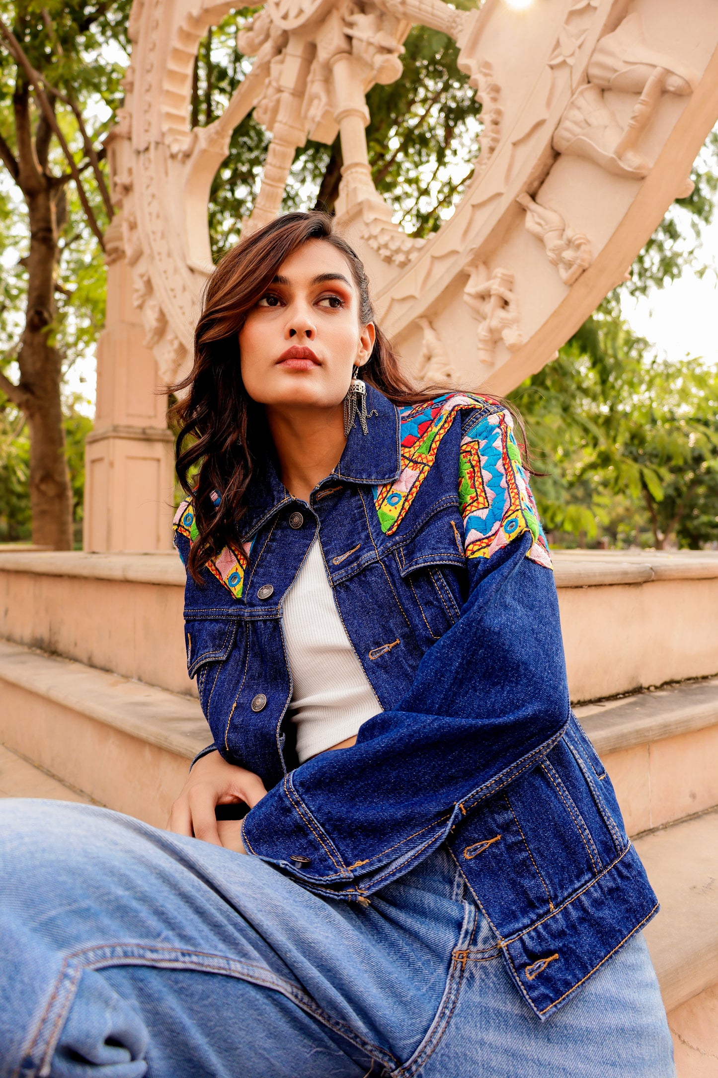 0173-J-HOB Boho-Chic Embroidered Denim Jacket - Made in India