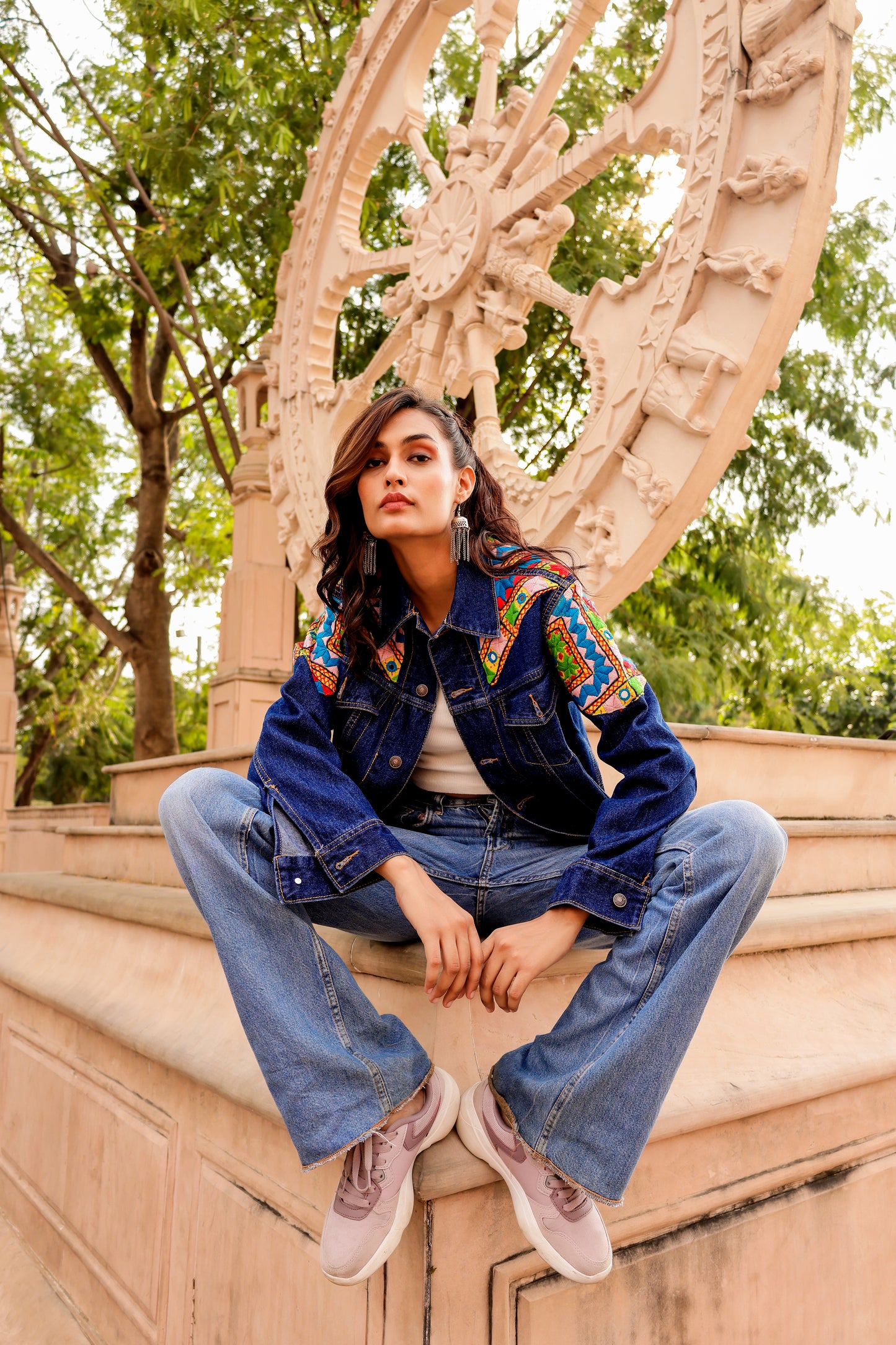 0173-J-HOB Boho-Chic Embroidered Denim Jacket - Made in India