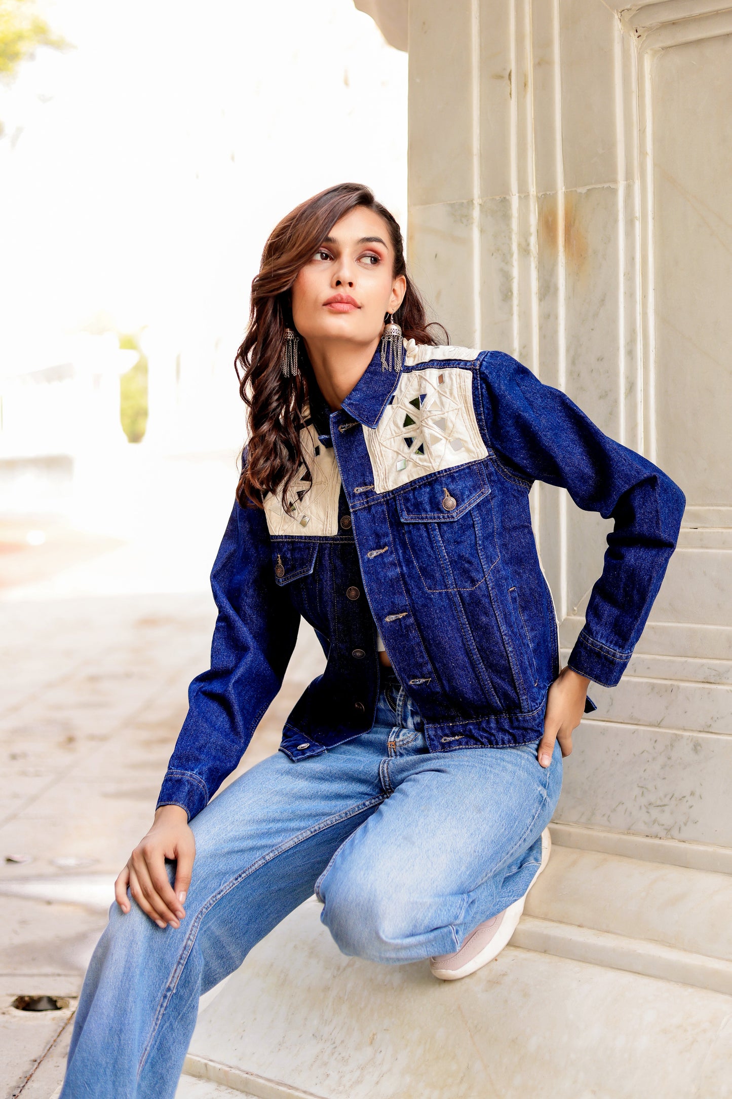 Crafted Roots Denim Jacket with Vibrant Ethnic Embroidery