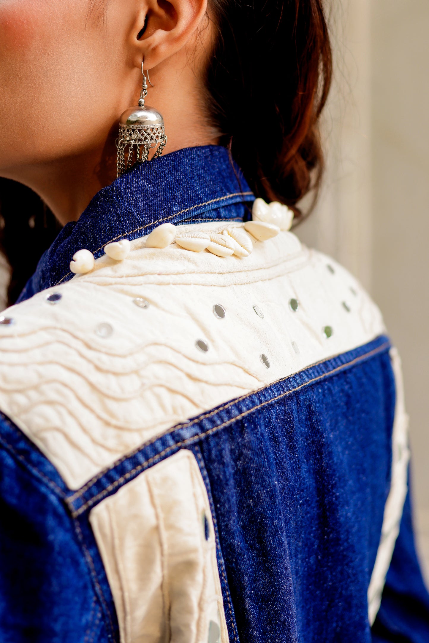 0166-J-HOB Embroidered Denim Fusion Jacket – Indigo Heritage- Made in India