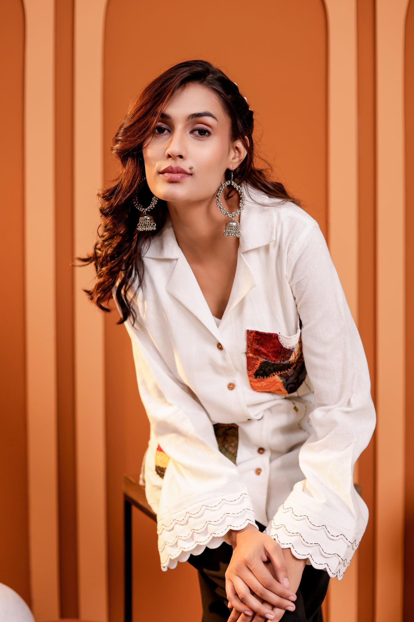 0184-S-HOB-Handcrafted Cotton Fusion Kurti with Patchwork Pockets - Made in india