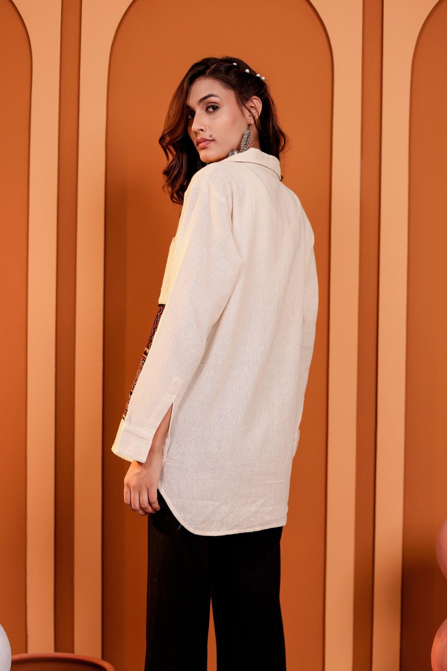 0185-S-HOB-Handcrafted Cotton Khadi Shirt with Traditional Ajrakh-Inspired Embroidery - Made in india