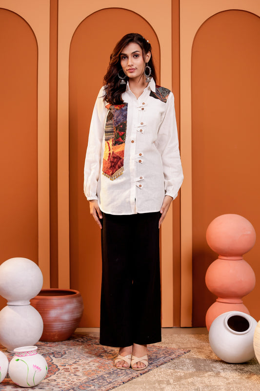 0183-S-HOB-Artisanal Fusion Asymmetric Cotton Tunic- Made in india