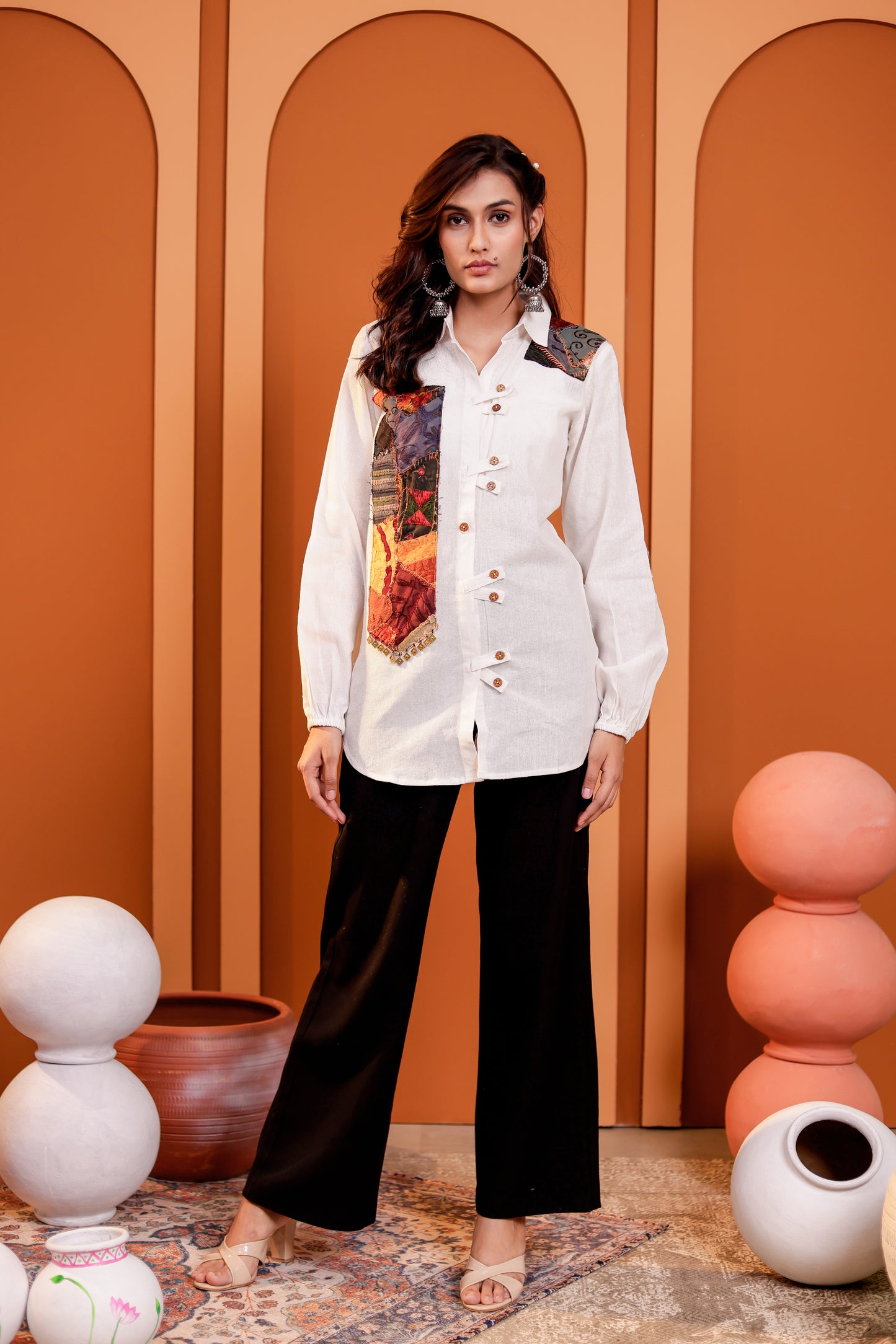 0183-S-HOB-Artisanal Fusion Asymmetric Cotton Tunic- Made in india