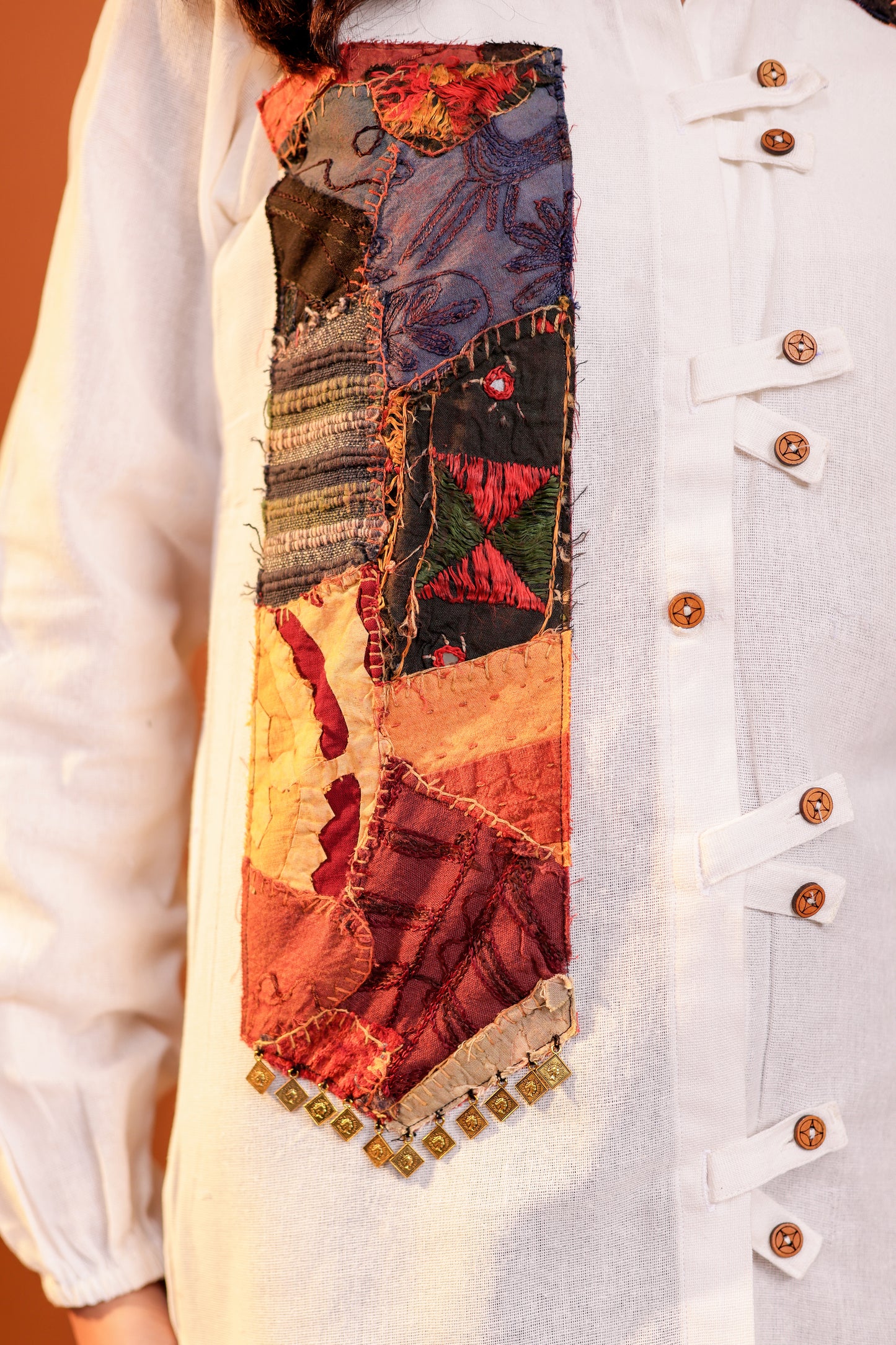 0183-S-HOB-Artisanal Fusion Asymmetric Cotton Tunic- Made in india