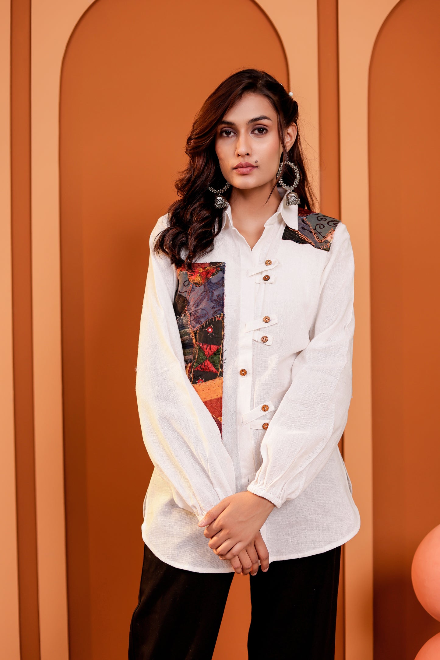 0183-S-HOB-Artisanal Fusion Asymmetric Cotton Tunic- Made in india