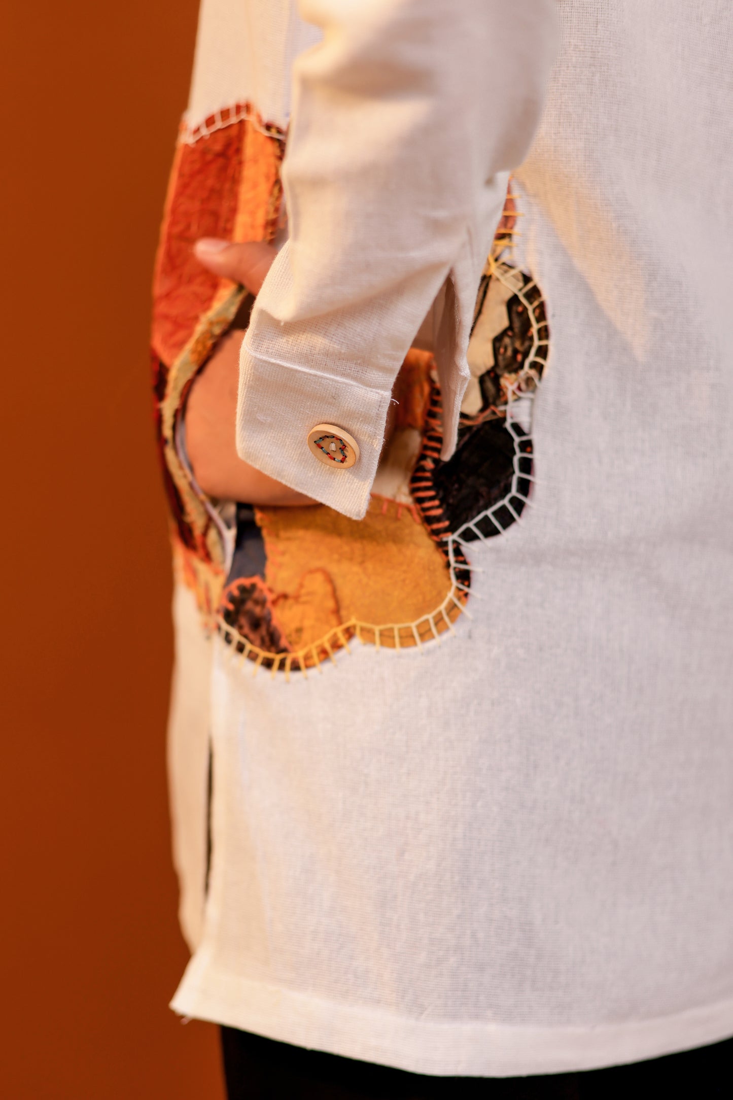 0182-S-HOB Women's Handcrafted Patchwork Cotton Button-Down Kurti Shirt- Made in india