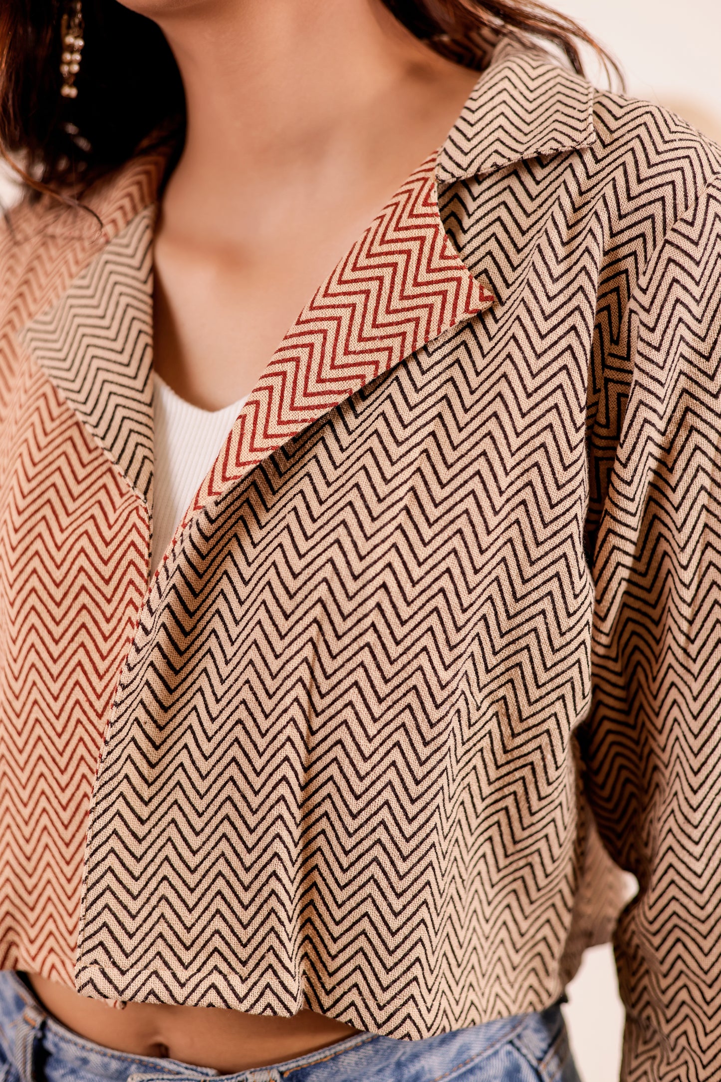 0176-S-HOB Zaria Dual-Tone Chevron Crop Jacket - Made in India