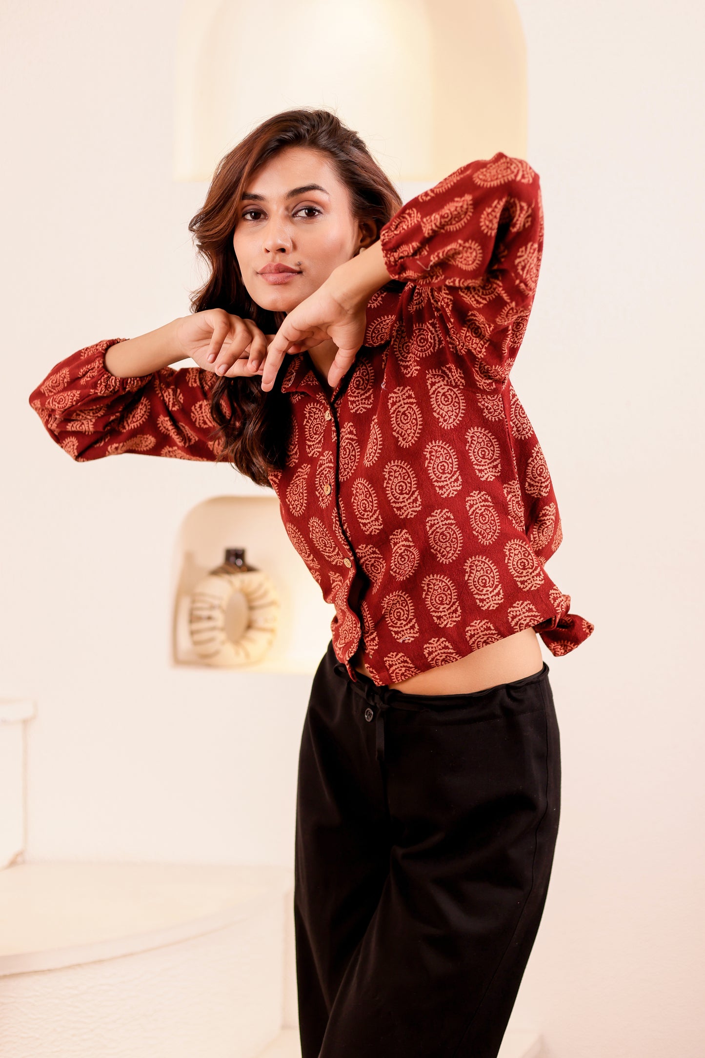 0180-S-HOB Handcrafted Block Print Cotton Shirt - Made in India