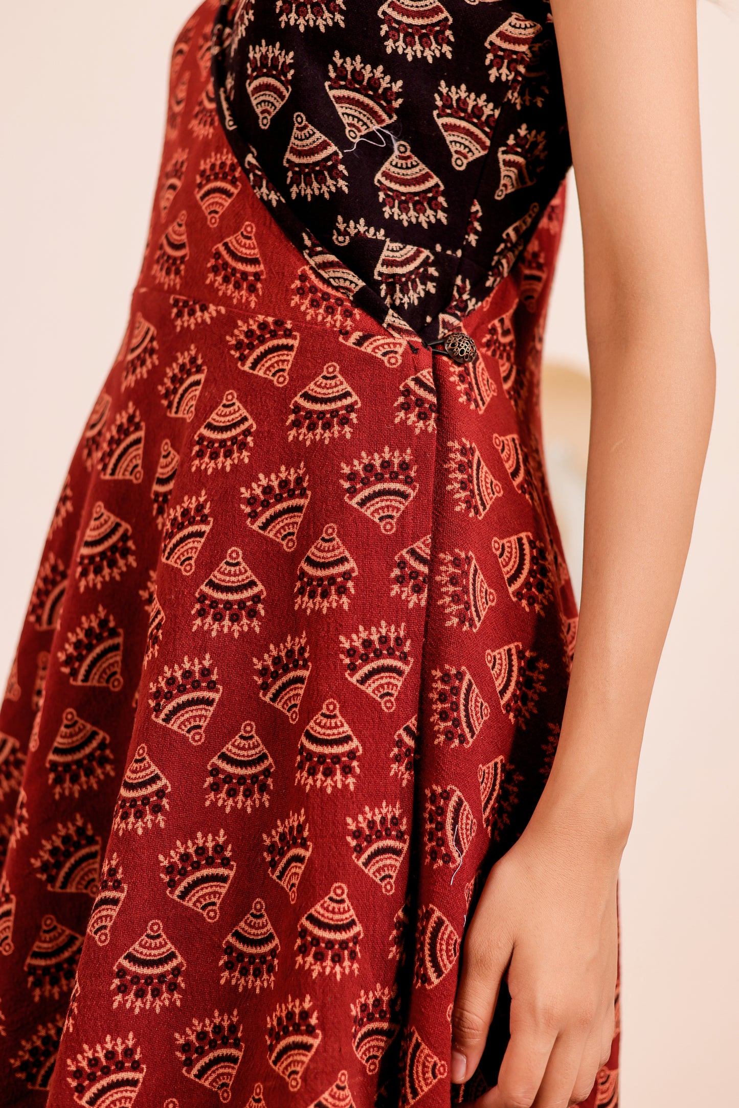 0187-D-HOB-Boho Breeze Cotton Wrap Dress – Dual Tone Handblock Print - Made in india