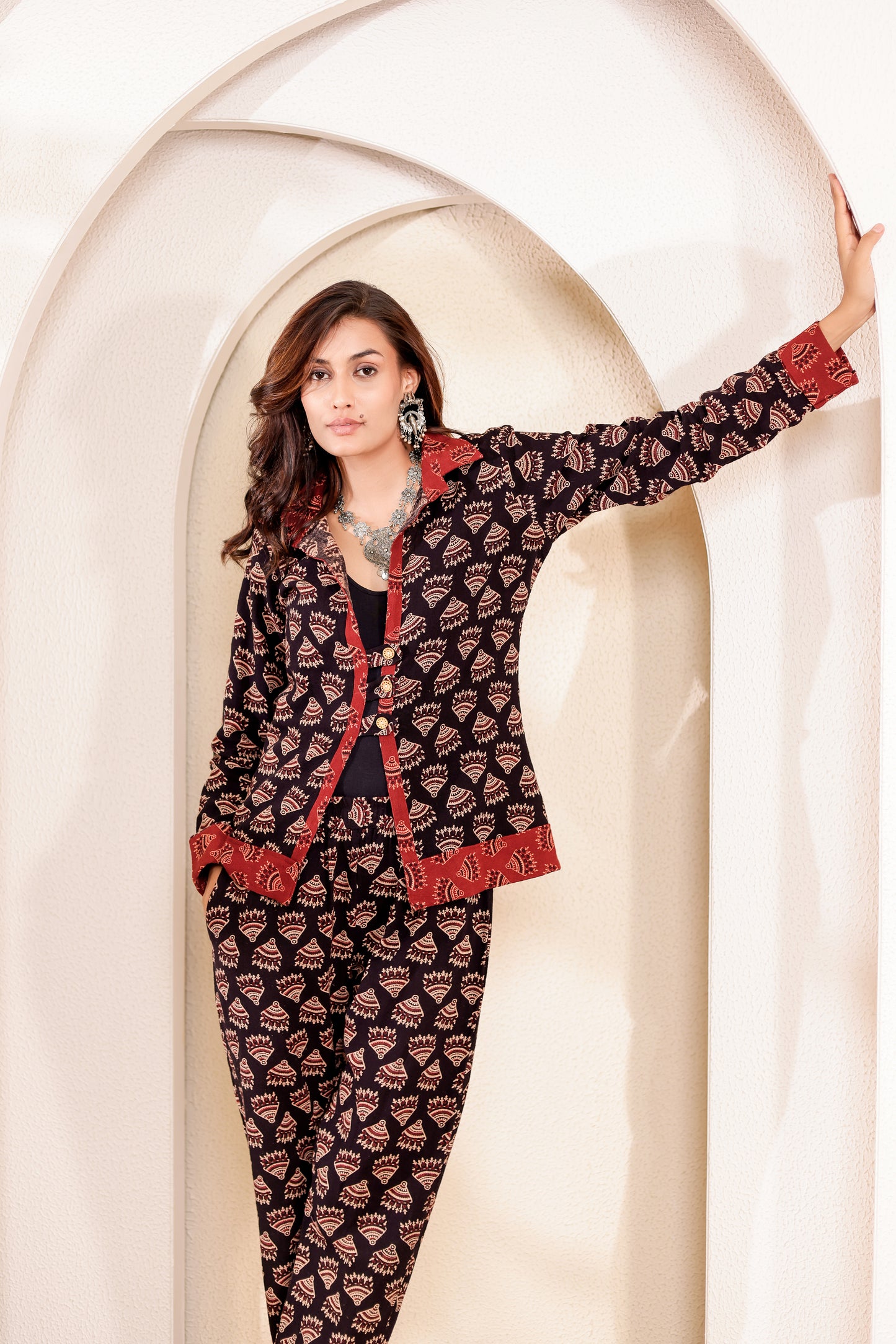 0189-C-HOB-Indigo Blossom Handblock Printed Cotton Shirt - Made in india