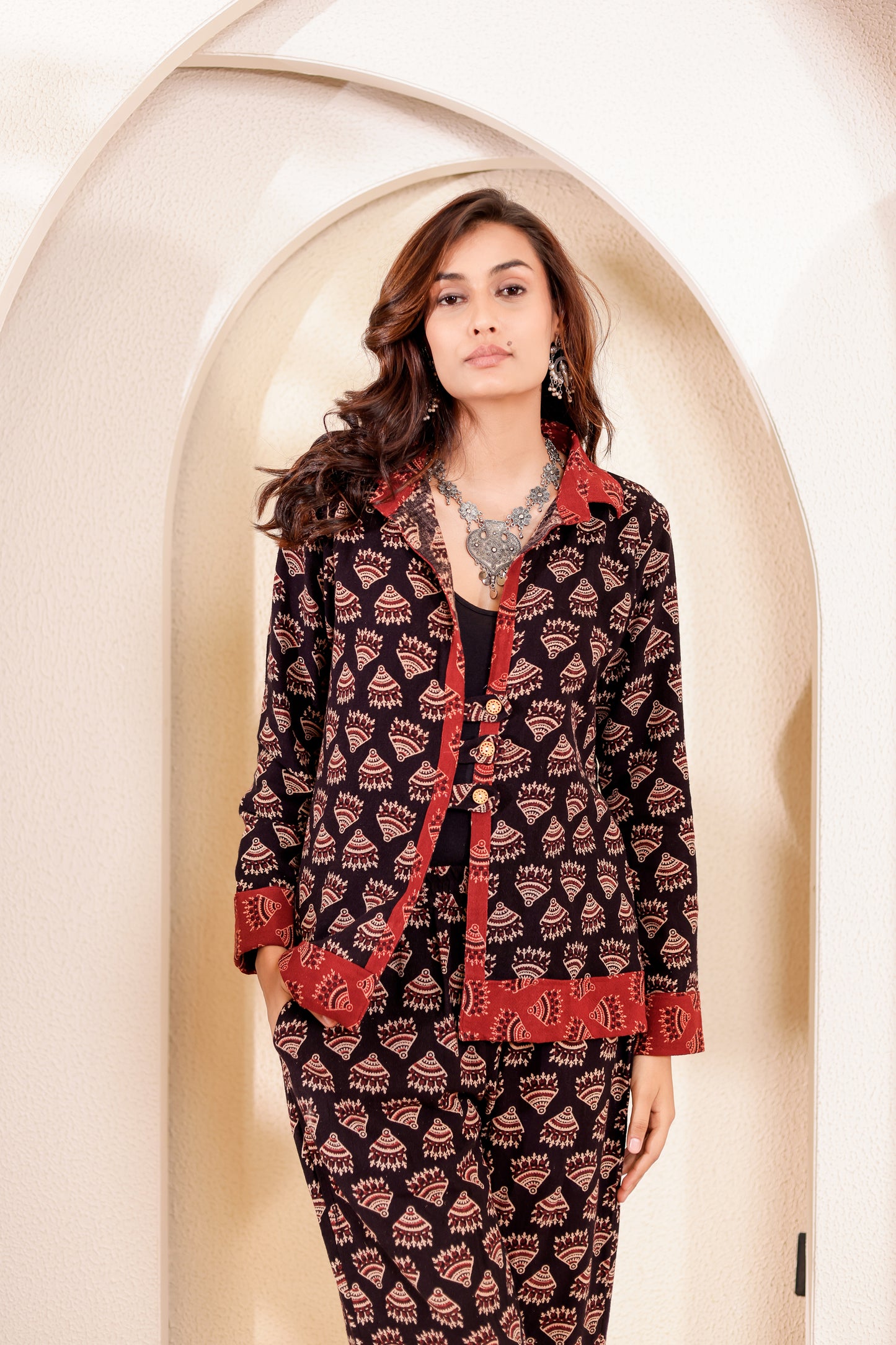 0189-C-HOB-Indigo Blossom Handblock Printed Cotton Shirt - Made in india