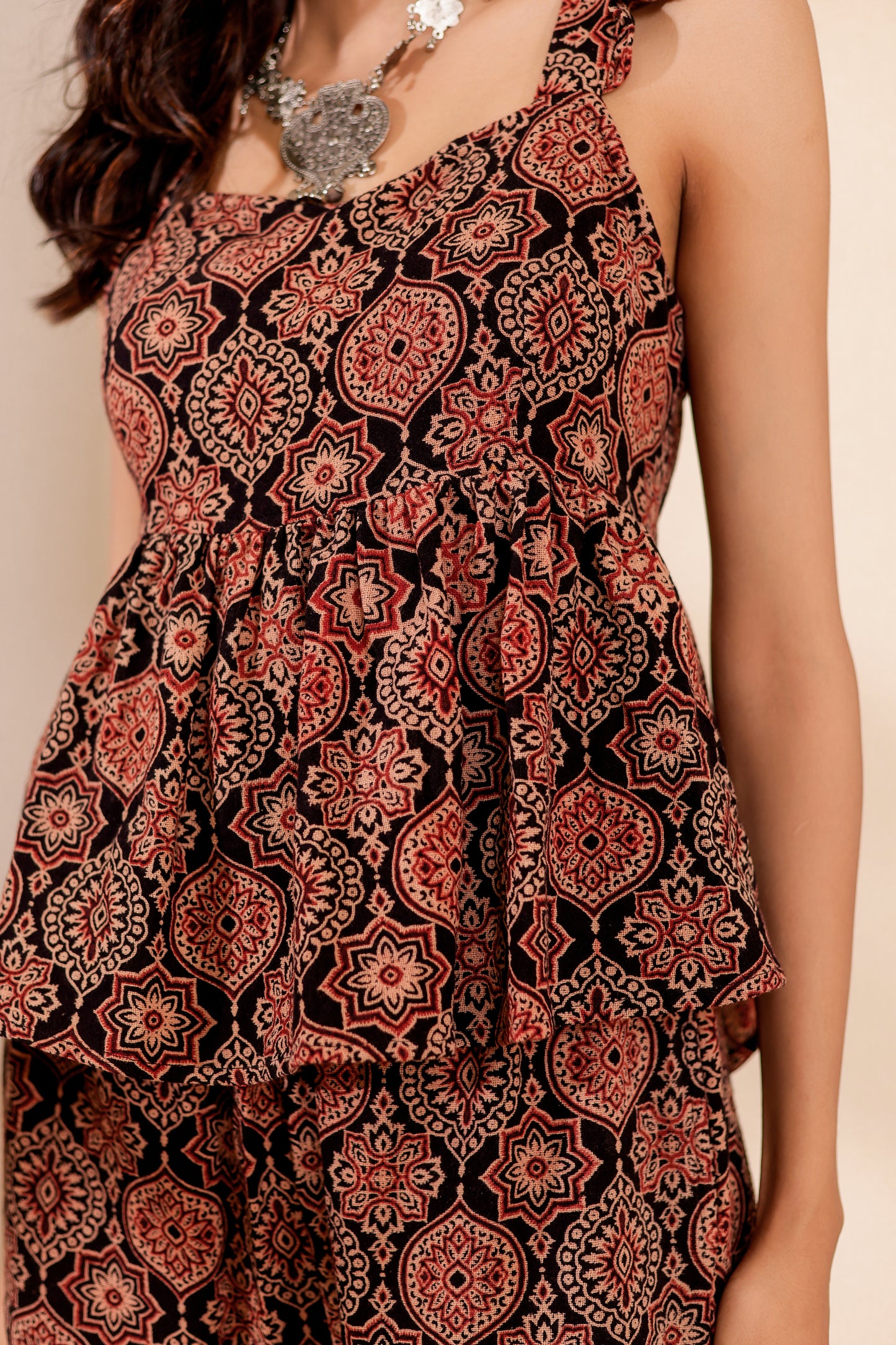 0190-C-HOB-Jaipuri Block Print Sleeveless Peplum Top - Made in india