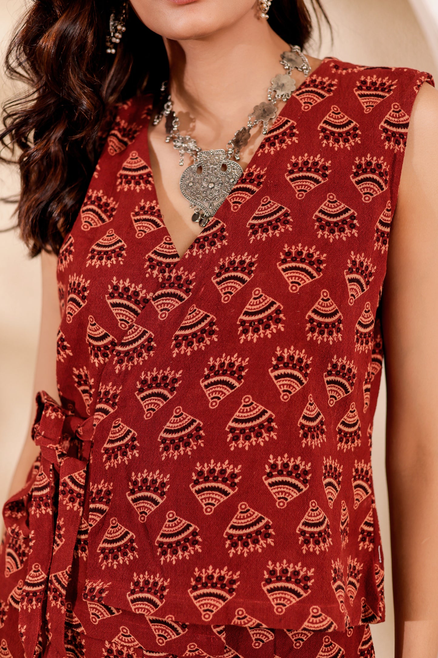0192-C-HOB- Handcrafted Cotton Sleeveless Wrap Top  - Made in india