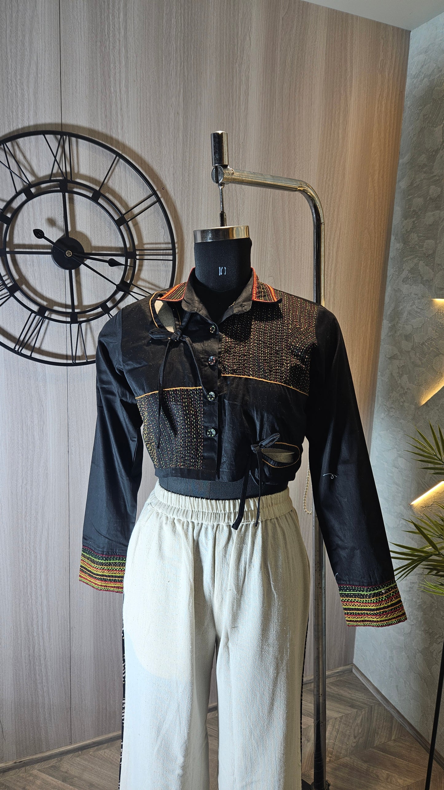 012-S-HOB handcrafted black cotton top – Made in India