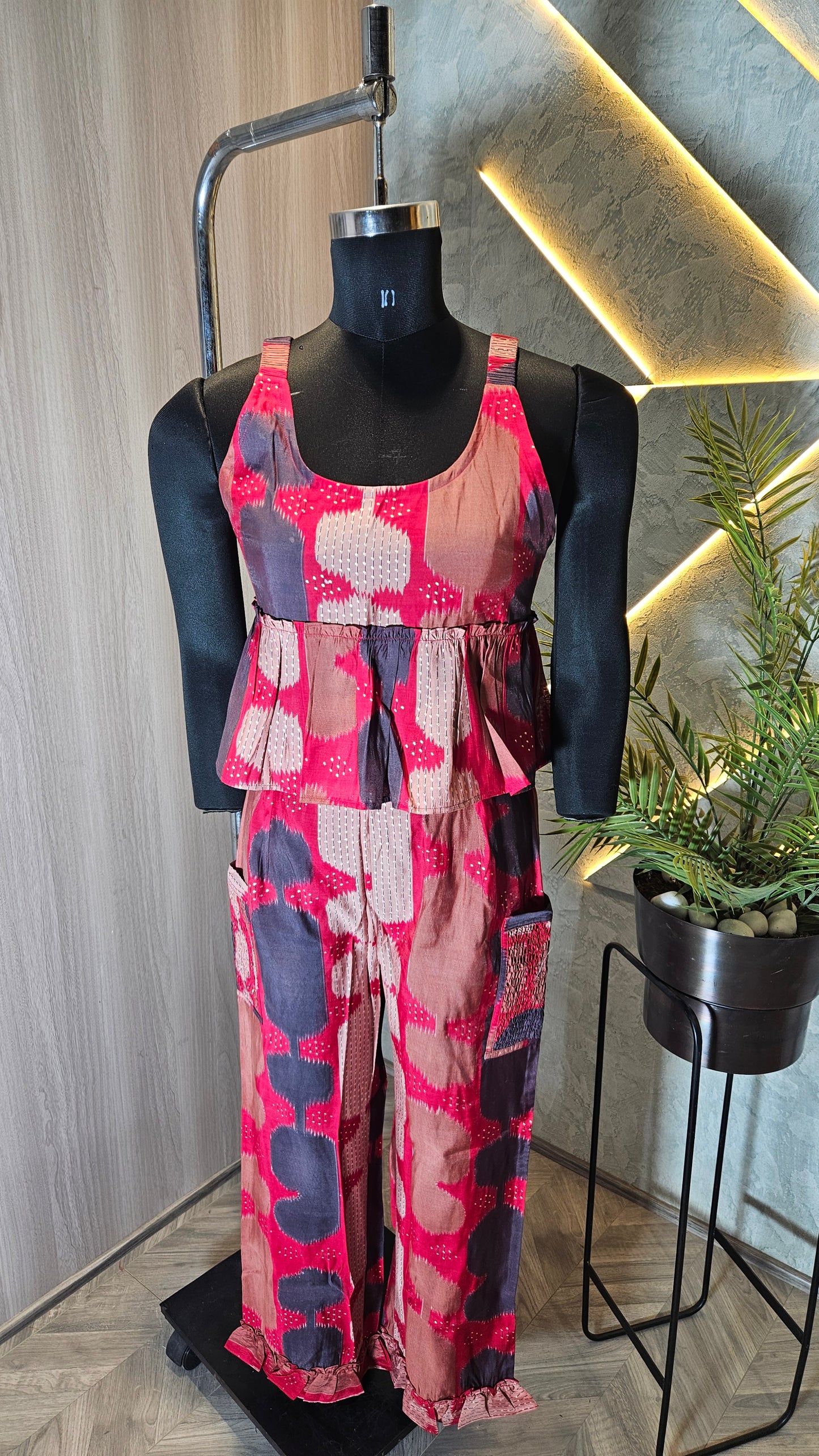 019-C-HOB Women's Printed Cotton Peplum Top with Pant Set – Made in India