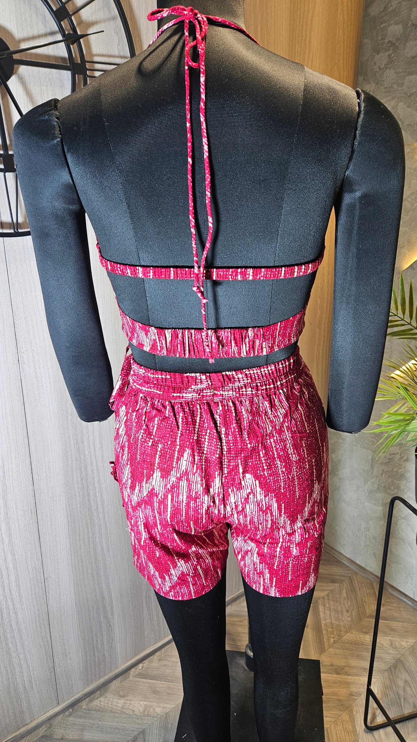 024-C-HOB Women's Handcrafted Red Ikat Print Halter Crop Top – Made in India