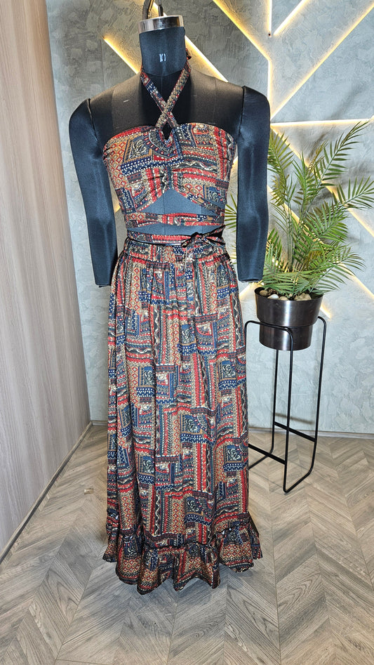 028-C-HOB Boho-Chic Handcrafted Halter Crop Top – Ethnic Indian Print – Made in India