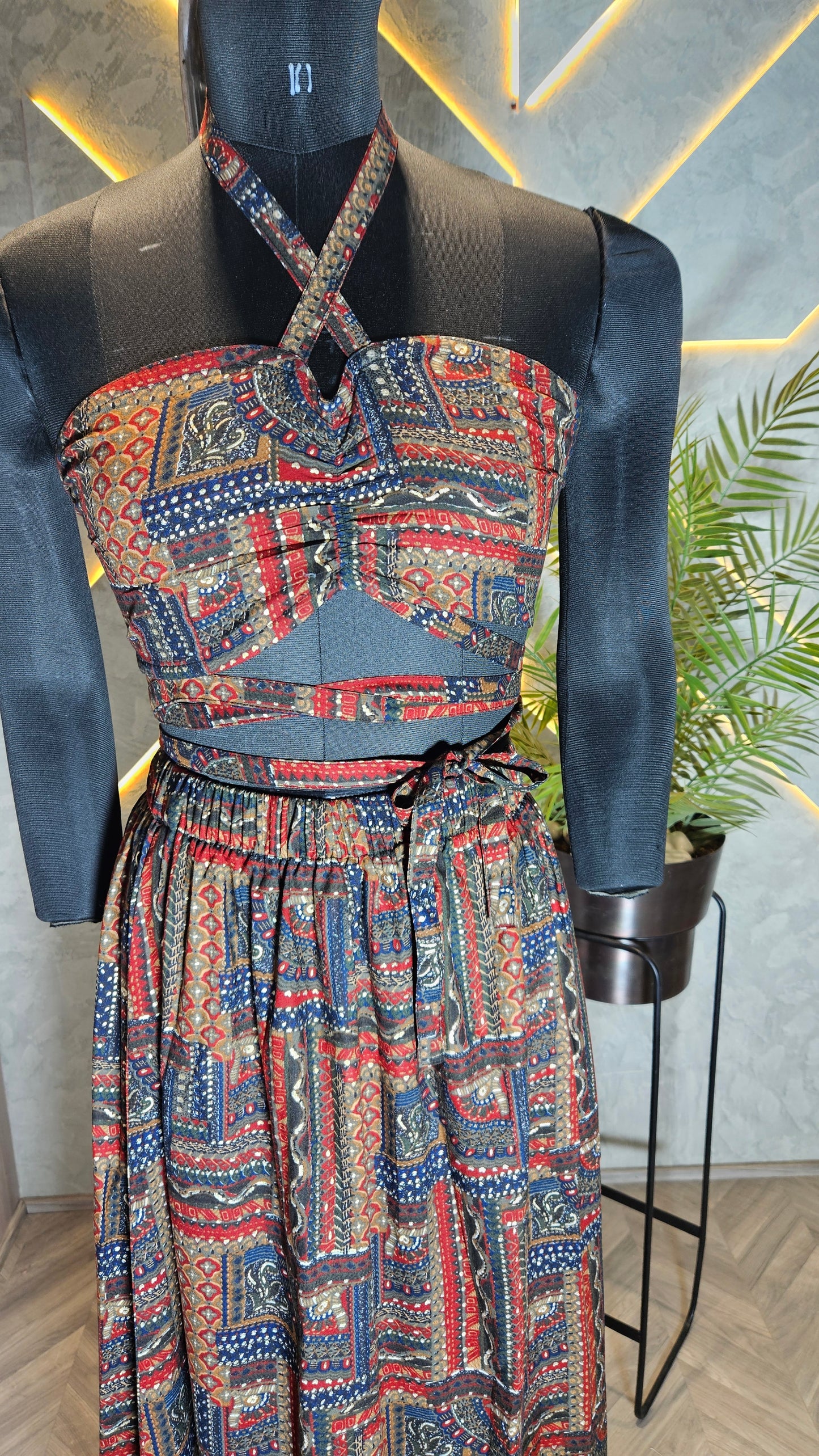 028-C-HOB Boho-Chic Handcrafted Halter Crop Top – Ethnic Indian Print – Made in India