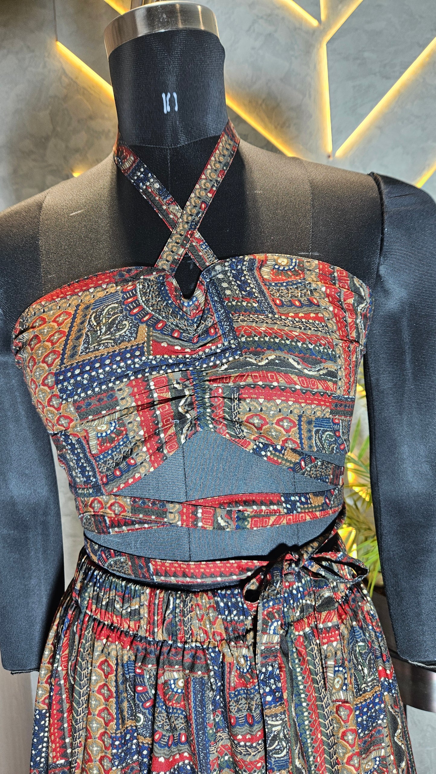 028-C-HOB Boho-Chic Handcrafted Halter Crop Top – Ethnic Indian Print – Made in India