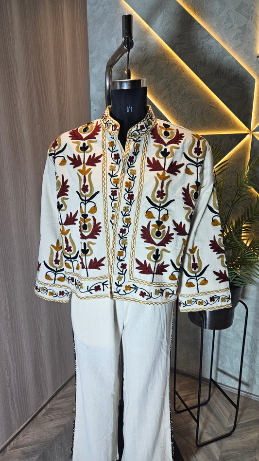 029-J-HOB Handcrafted Kashmiri Embroidered Cotton Jacket Top  – Made in India