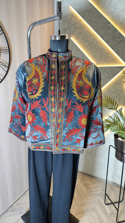 040-J-HOB : Handcrafted Velvet Embroidered Jacket– Made in India