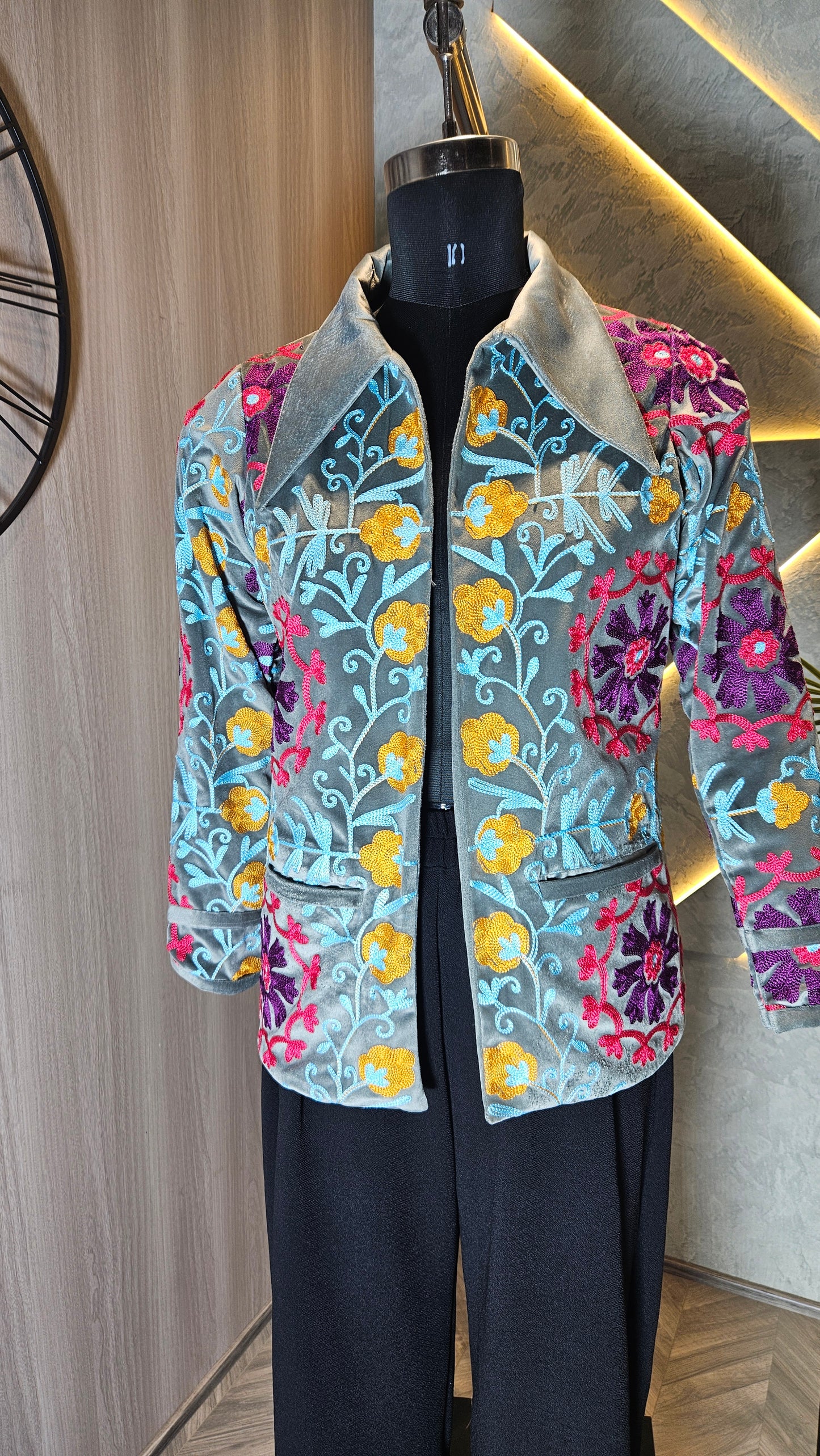 043-J-HOB : Handcrafted Velvet Floral Embroidered Jacket – Made in India