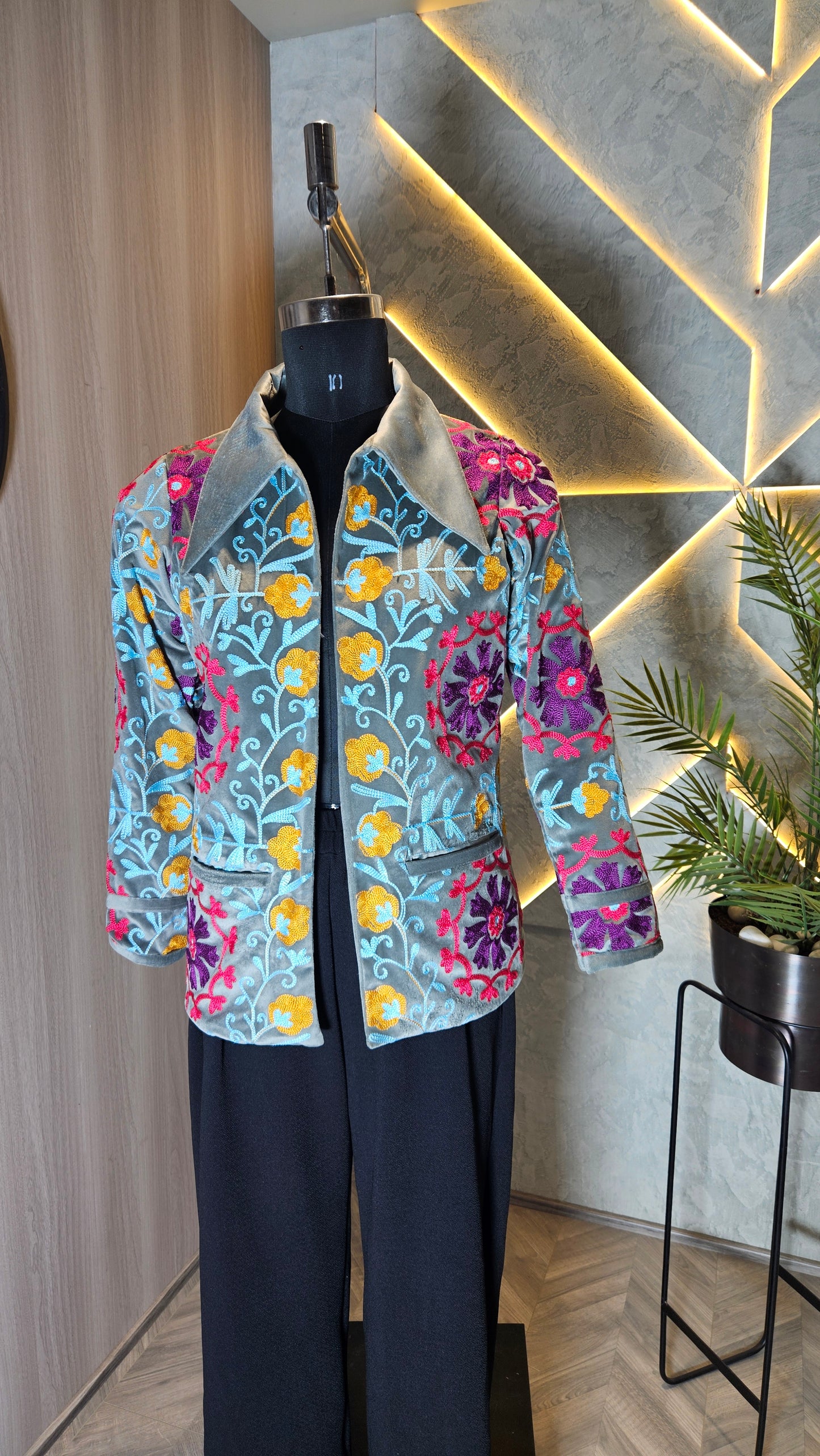 043-J-HOB : Handcrafted Velvet Floral Embroidered Jacket – Made in India