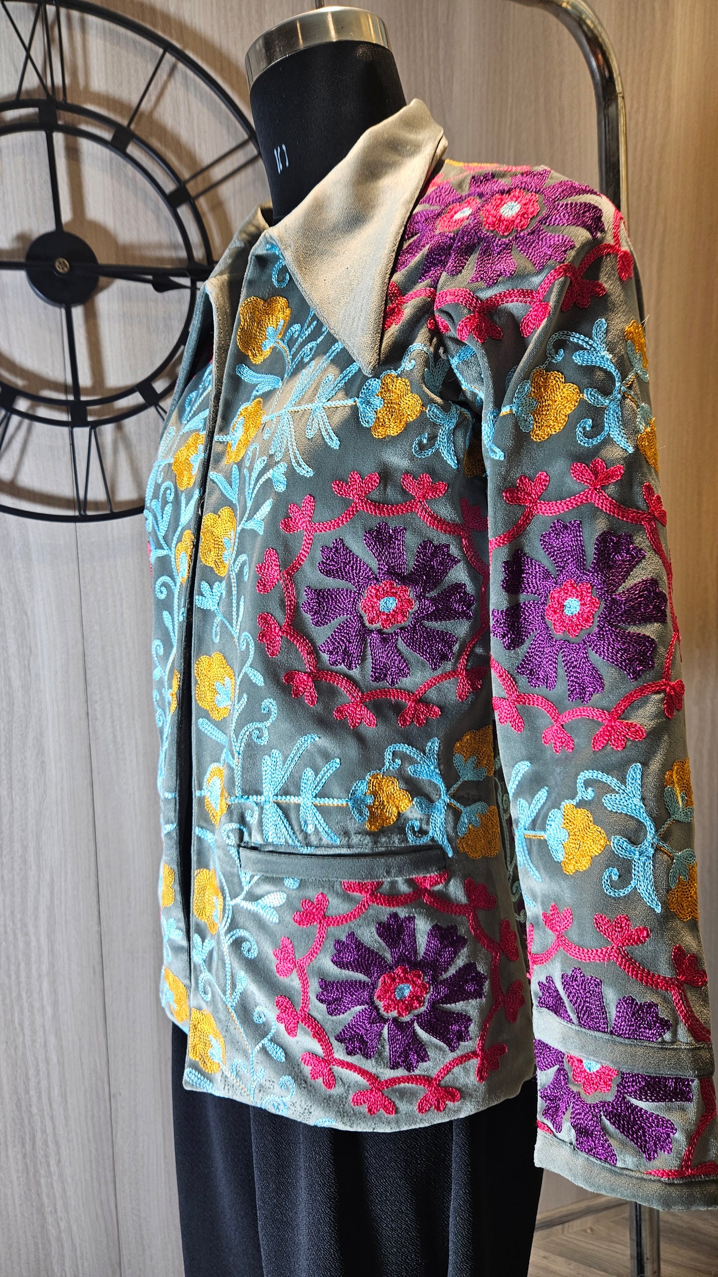 043-J-HOB : Handcrafted Velvet Floral Embroidered Jacket – Made in India