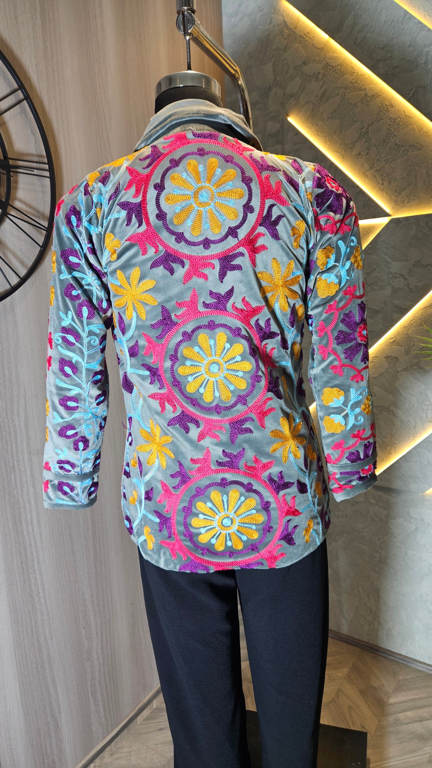 043-J-HOB : Handcrafted Velvet Floral Embroidered Jacket – Made in India